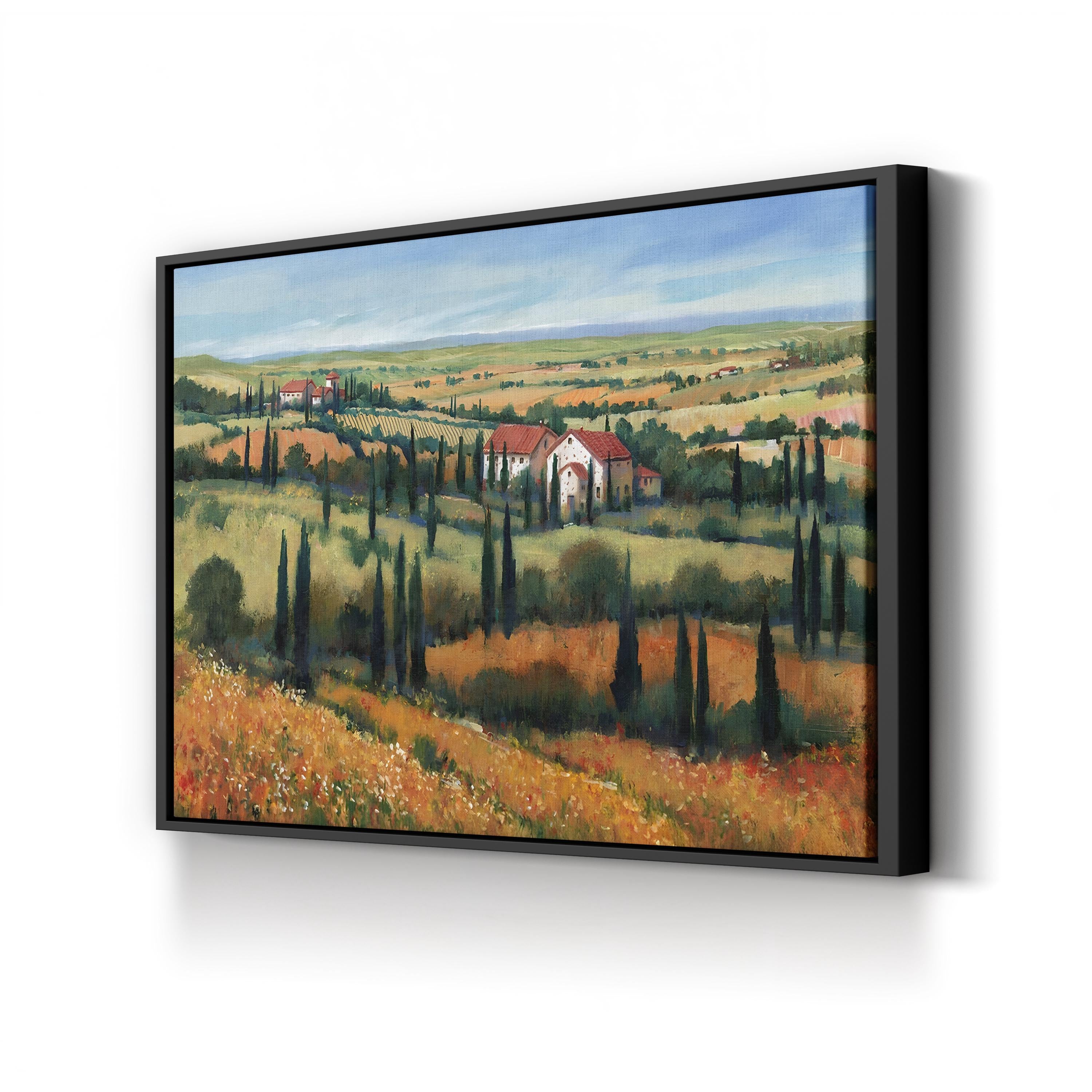 Tuscany Vineyard Canvas Art: Italy Landscape Painting, Farmhouse Wall Decor