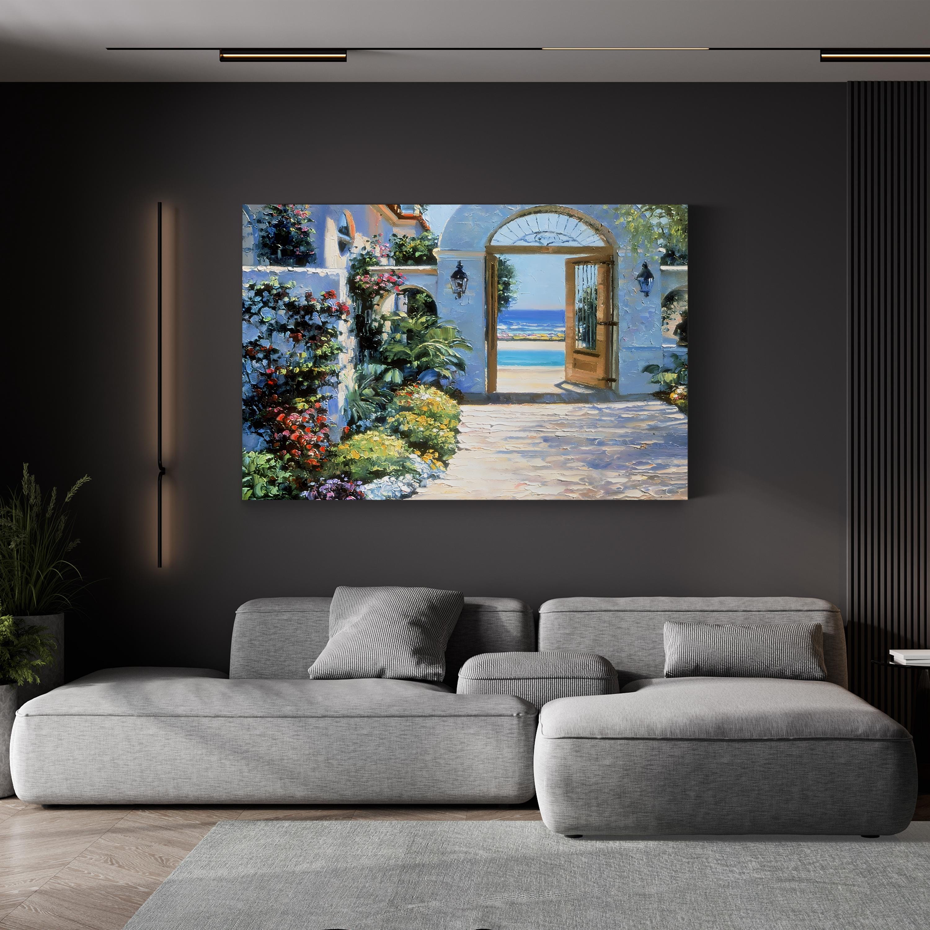 Hotel California Mediterranean Courtyard – Howard Behrens Wall Art | Coastal Canvas Print