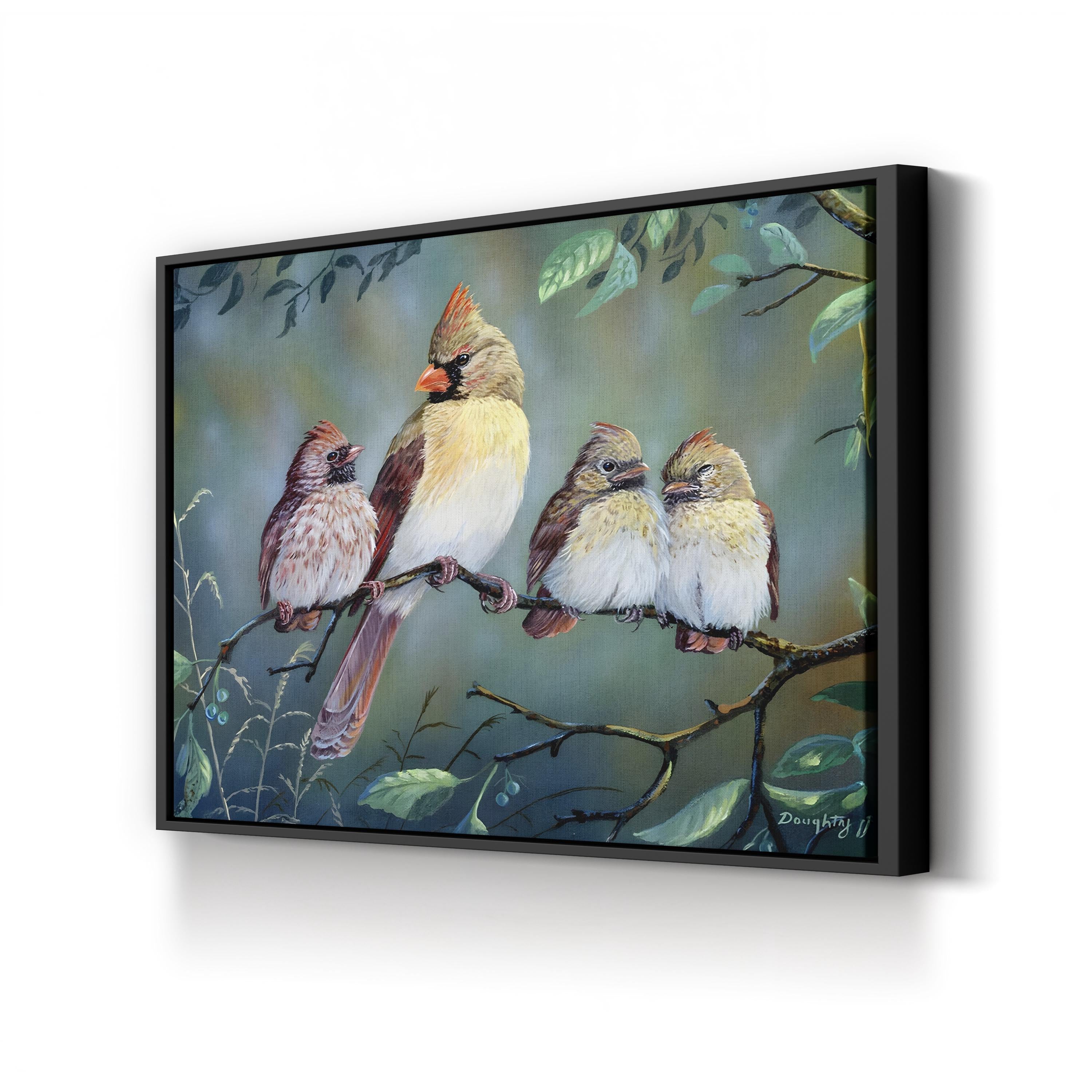 In Trouble Again Wall Art by Terry Doughty – Vintage Cardinal Bird Family Wildlife Canvas