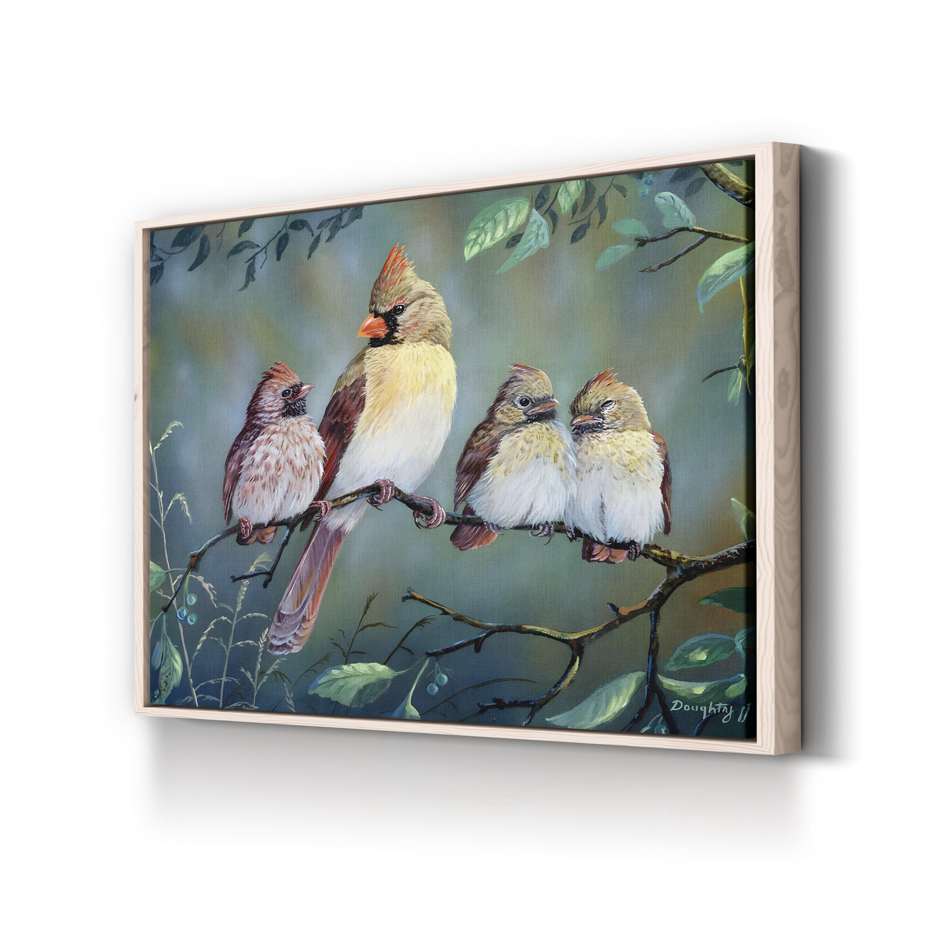 In Trouble Again Wall Art by Terry Doughty – Vintage Cardinal Bird Family Wildlife Canvas