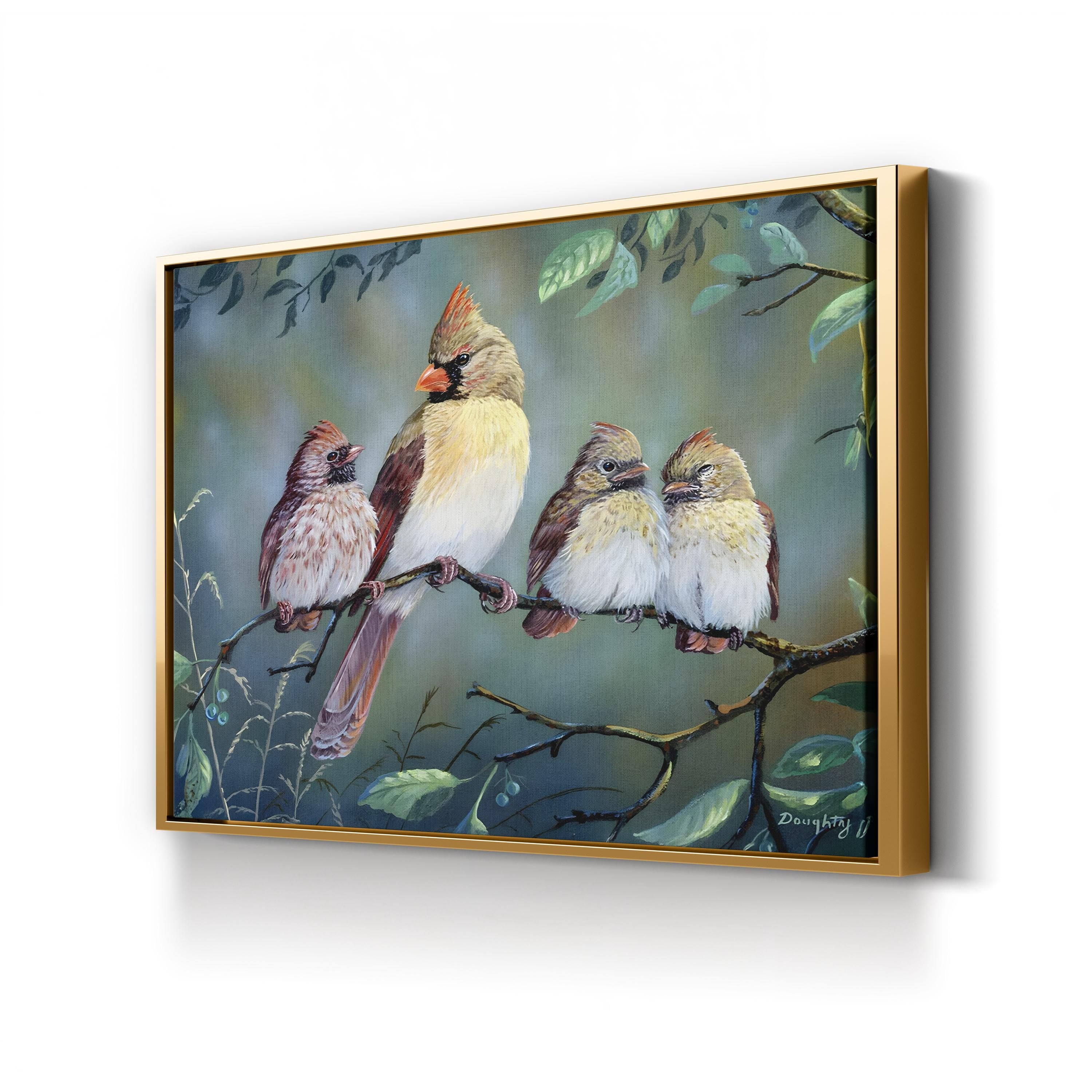 In Trouble Again Wall Art by Terry Doughty – Vintage Cardinal Bird Family Wildlife Canvas