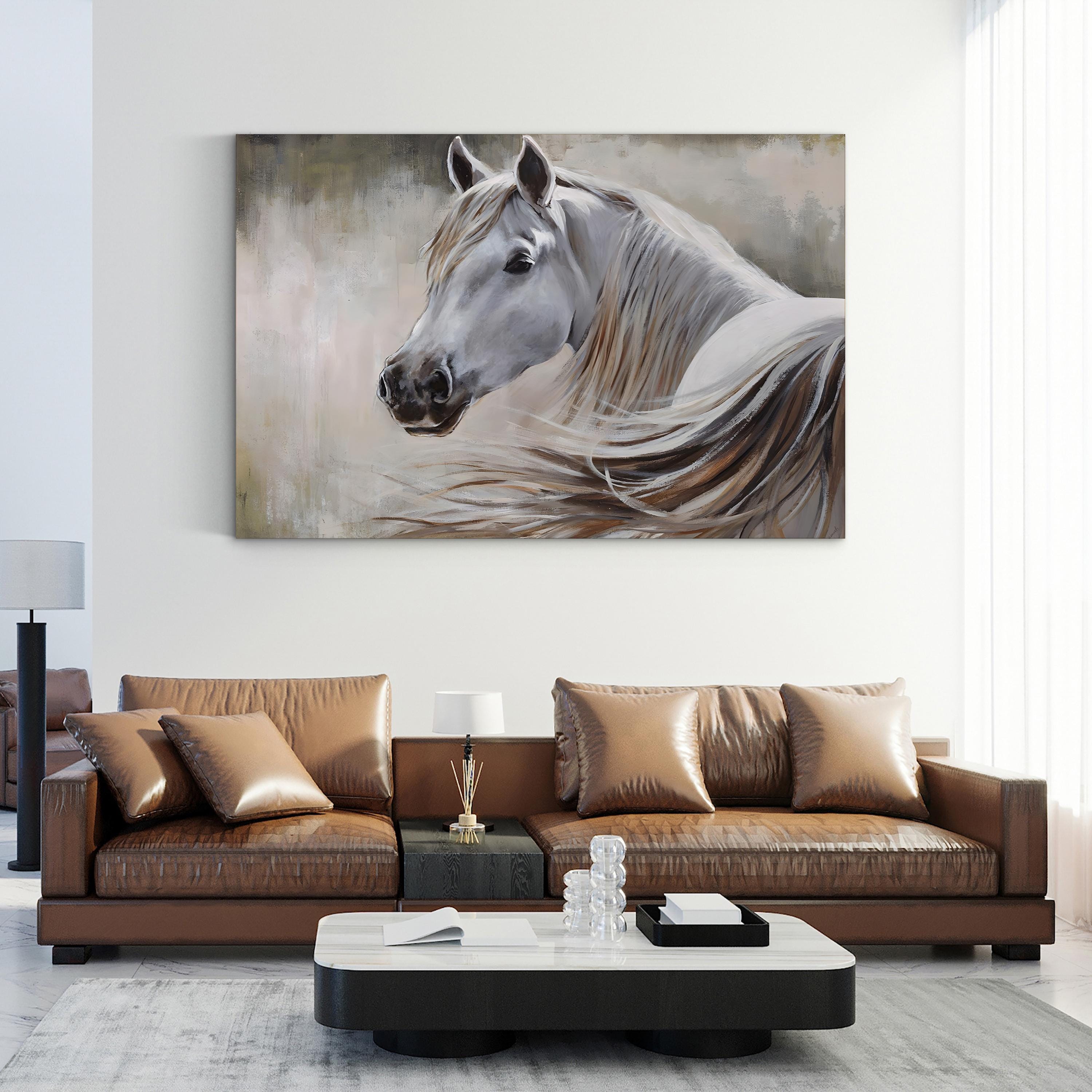 White Horse in Soft Light – Period Illustration Wall Art | Rustic Farmhouse Canvas Print