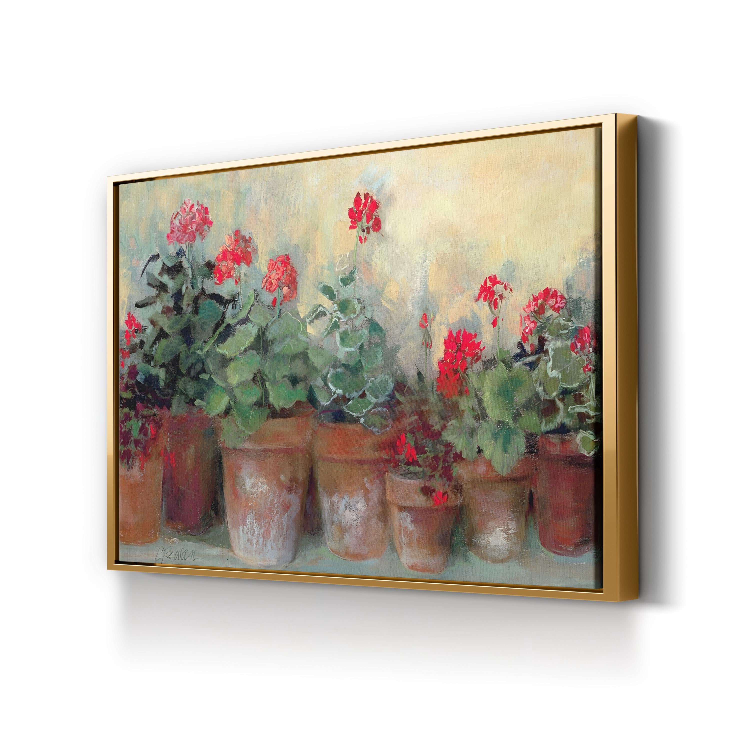 Geraniums in Bloom – Period Illustration Wall Art | Vibrant Floral Canvas Print