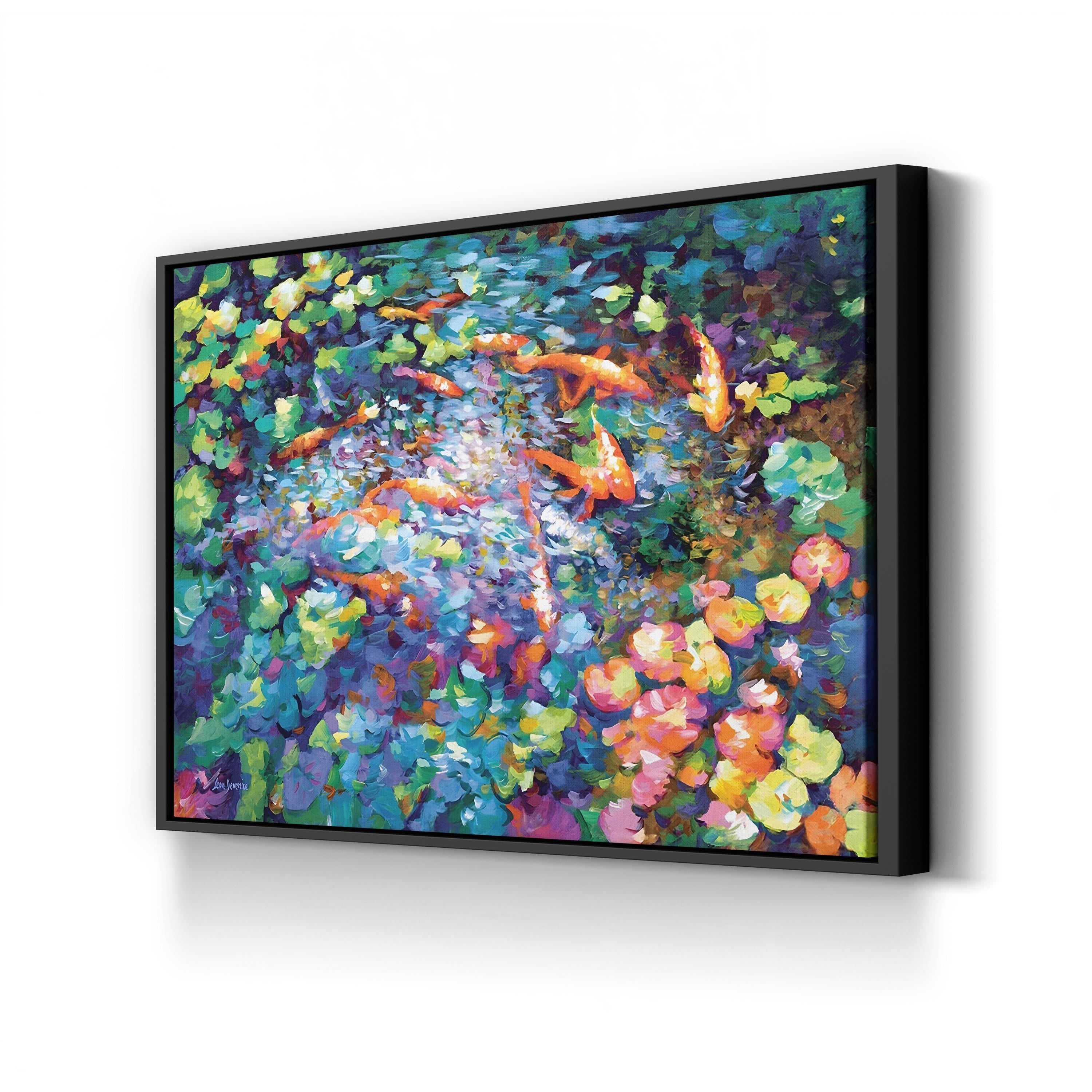 Koi Fish and Water Lilies II Wall Art by Leon Devenice | Contemporary Japanese-Inspired Aquatic Canvas