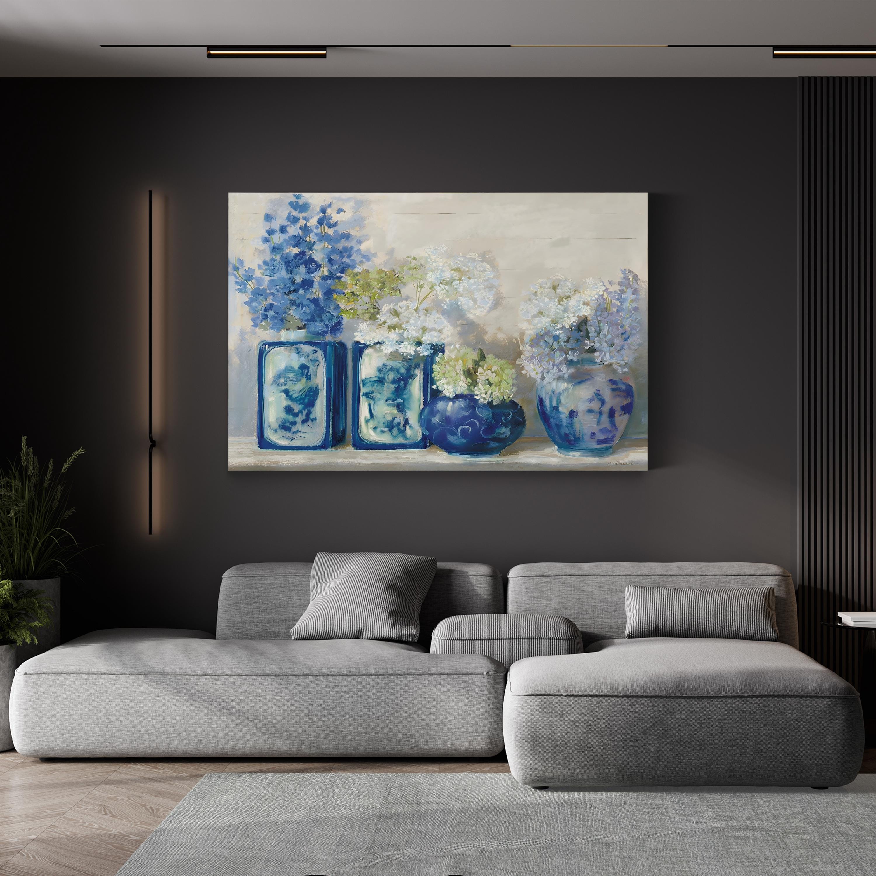 Lady’s Mantle on Shiplap Wall Art by Carol Rowan | Soft Green Botanical Still Life Canvas