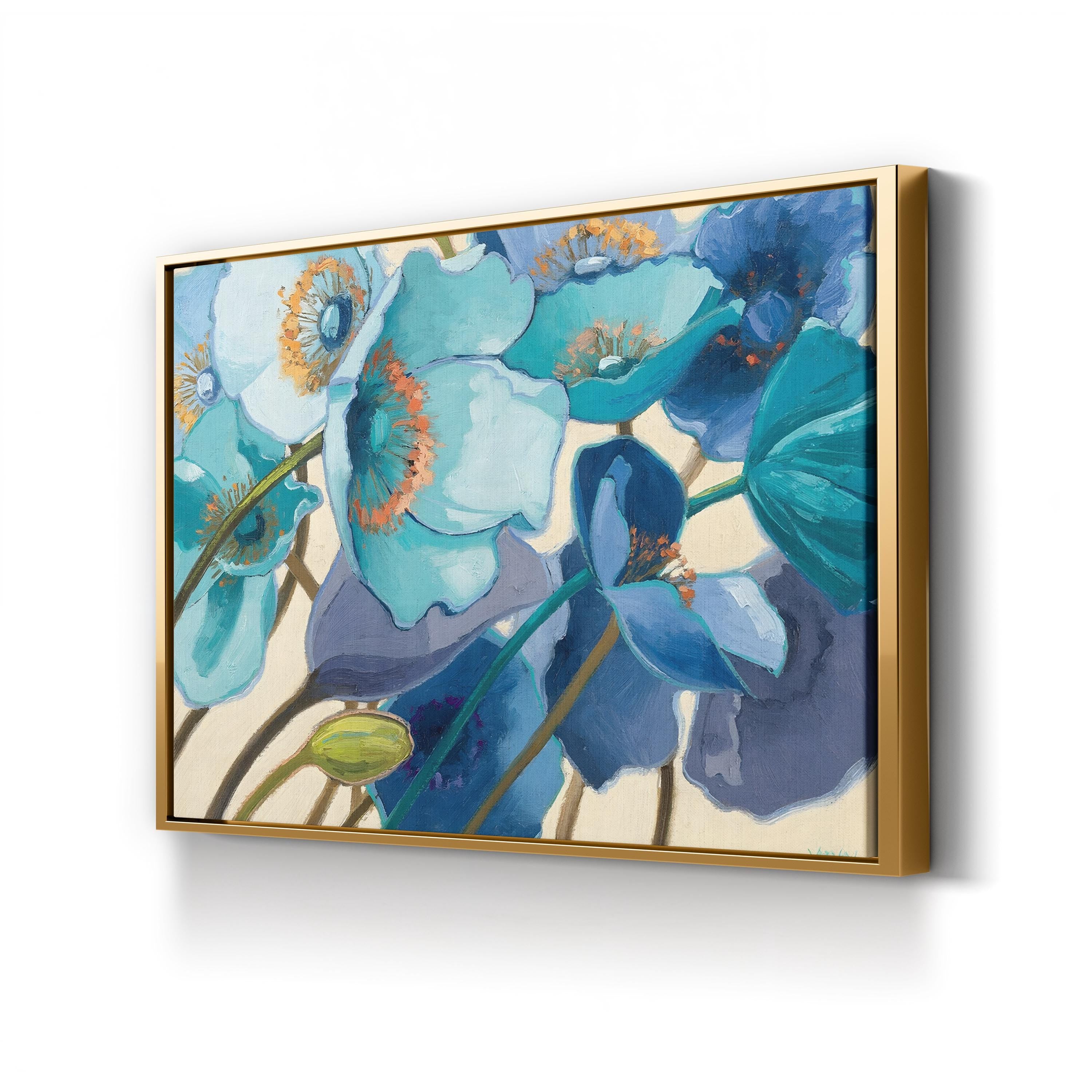 Le Pavots Bleu Wall Art by Shirley Novak | Contemporary Abstract Blue Poppy Floral Canvas Print