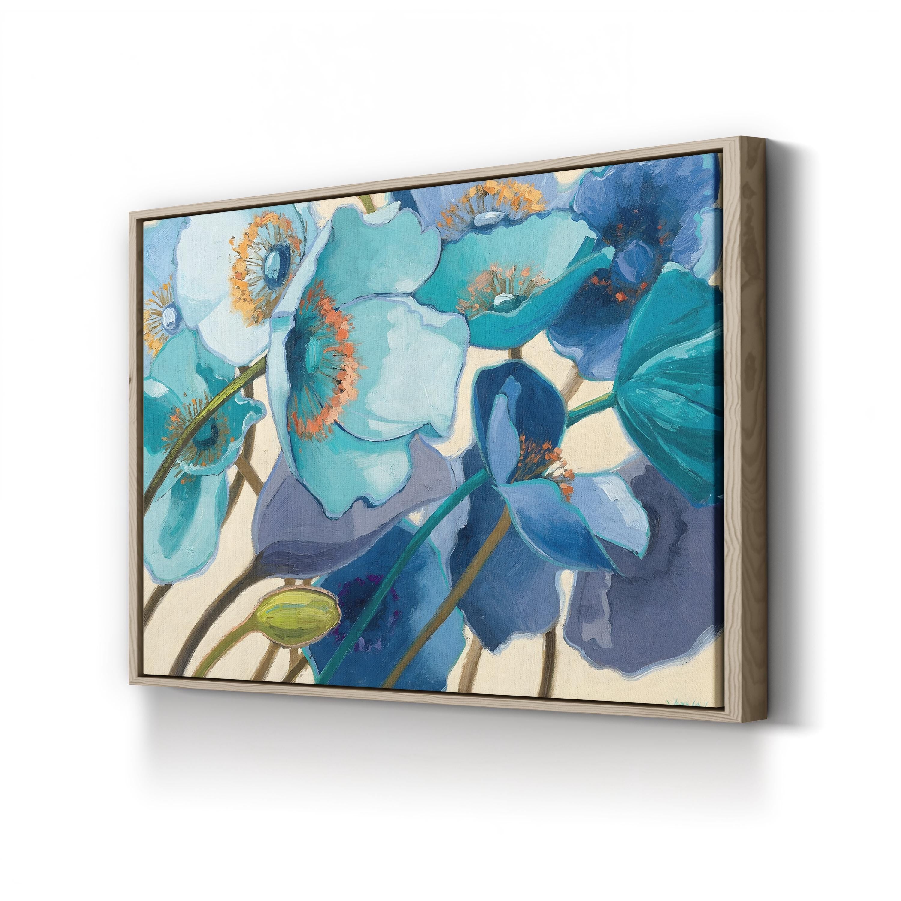 Le Pavots Bleu Wall Art by Shirley Novak | Contemporary Abstract Blue Poppy Floral Canvas Print