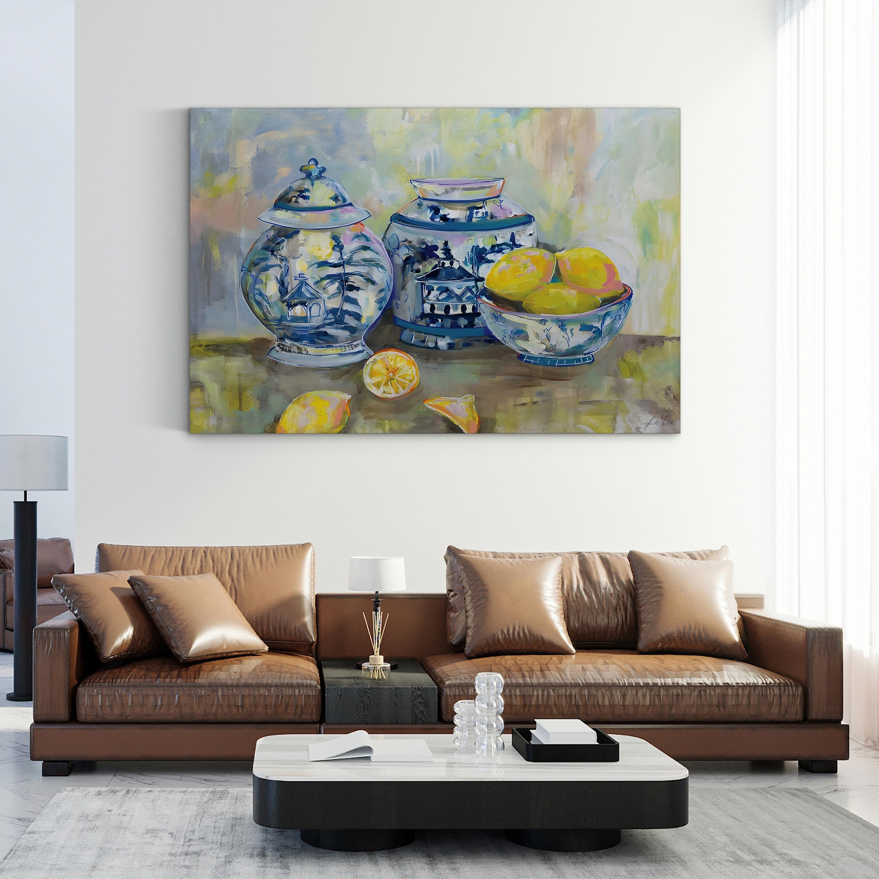 Lemon Life Wall Art by Jeanette Vertentes | Vibrant Citrus Still Life Canvas