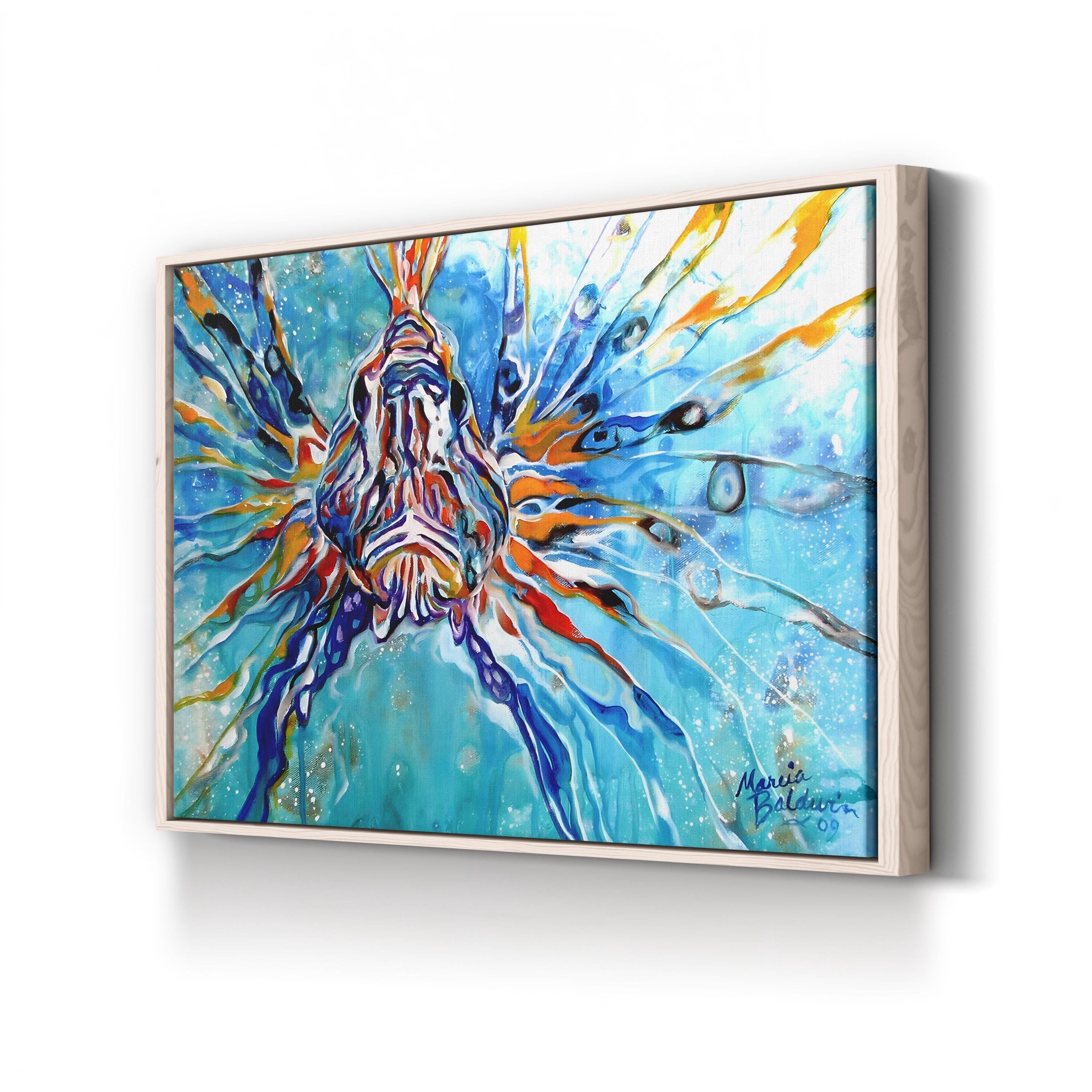 Lion Fish Blue Wall Art by Marcia Baldwin – Contemporary Abstract Tropical Fish Canvas