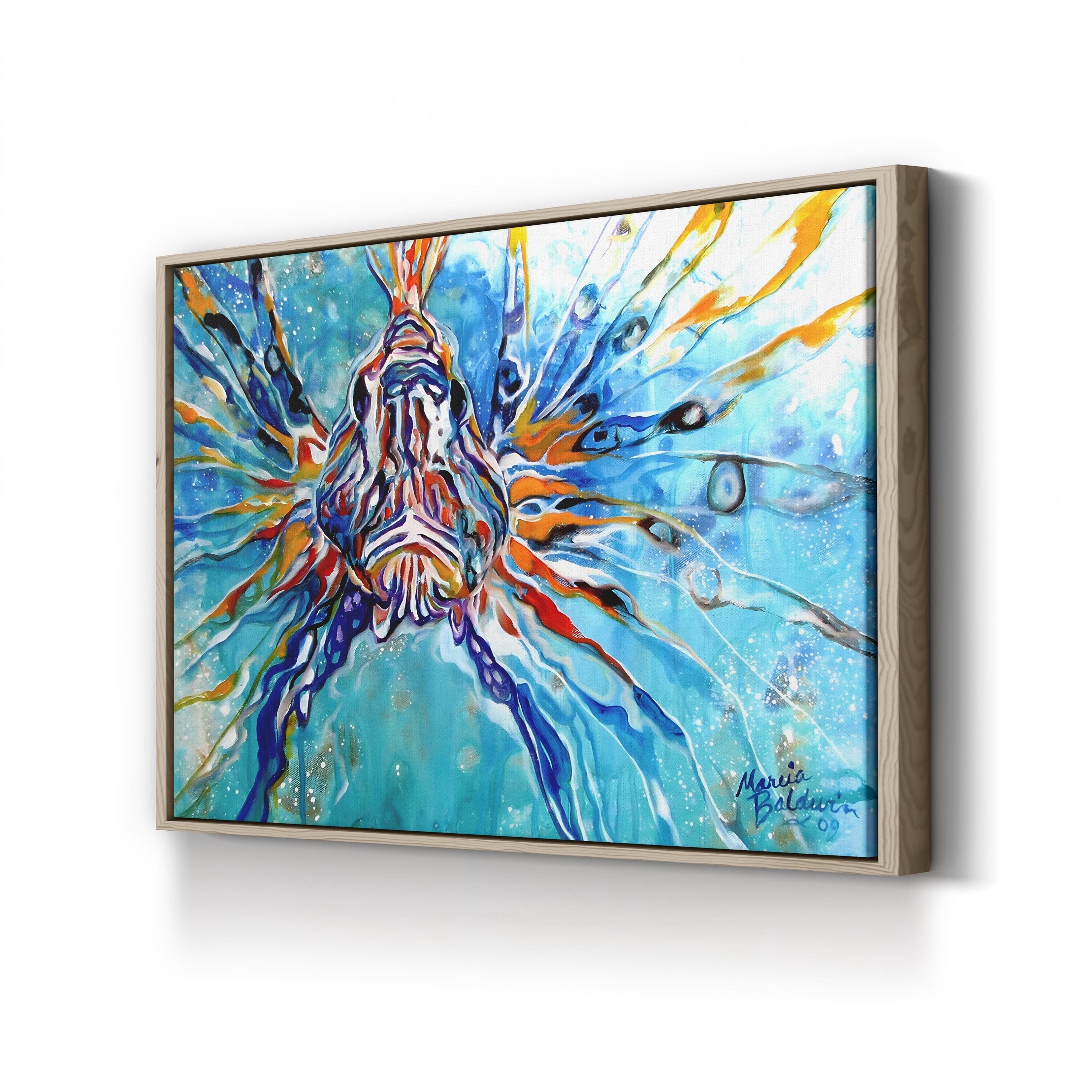 Lion Fish Blue Wall Art by Marcia Baldwin – Contemporary Abstract Tropical Fish Canvas