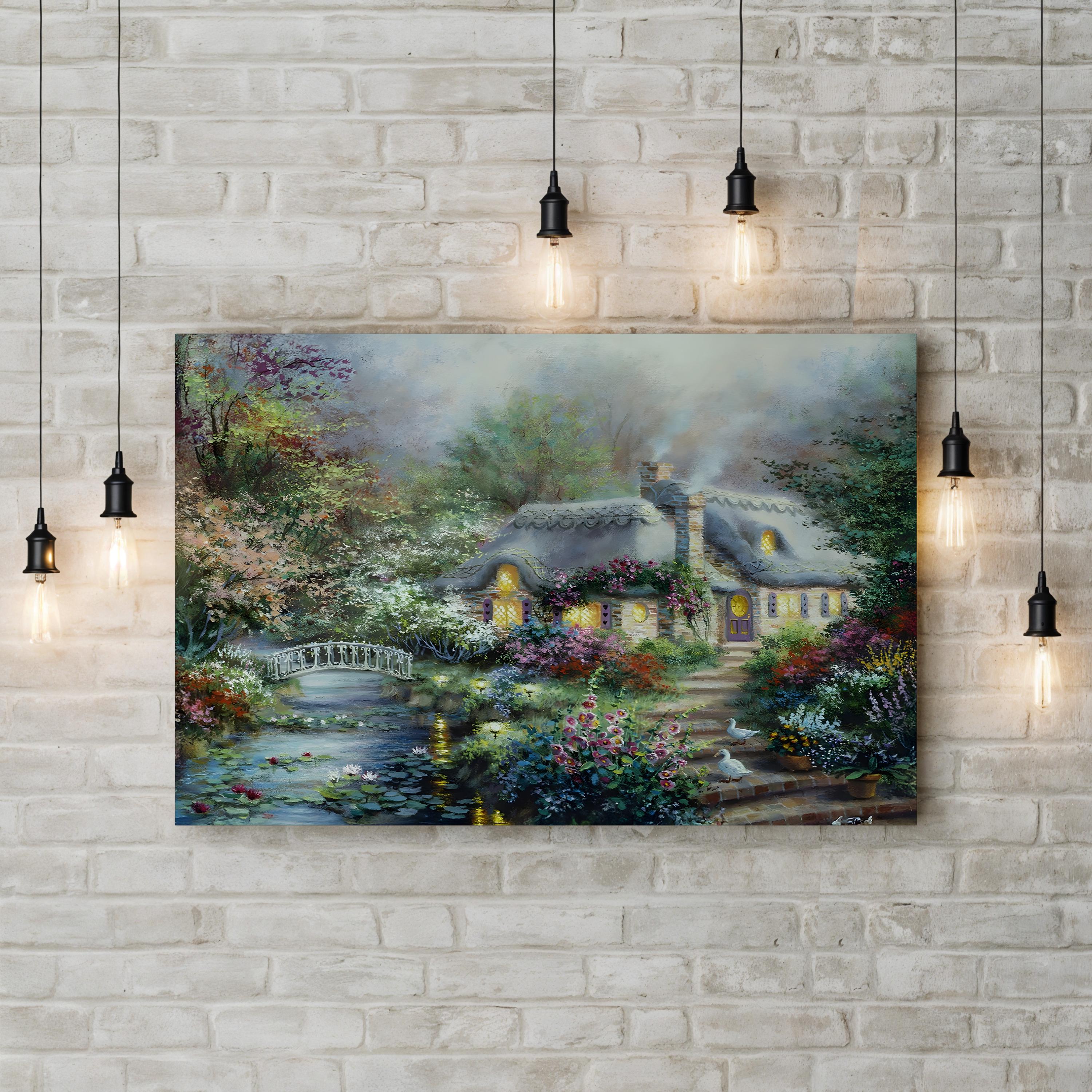 Little River Cottage Wall Art by Nicky Boehme – Idyllic Cottage Landscape Canvas