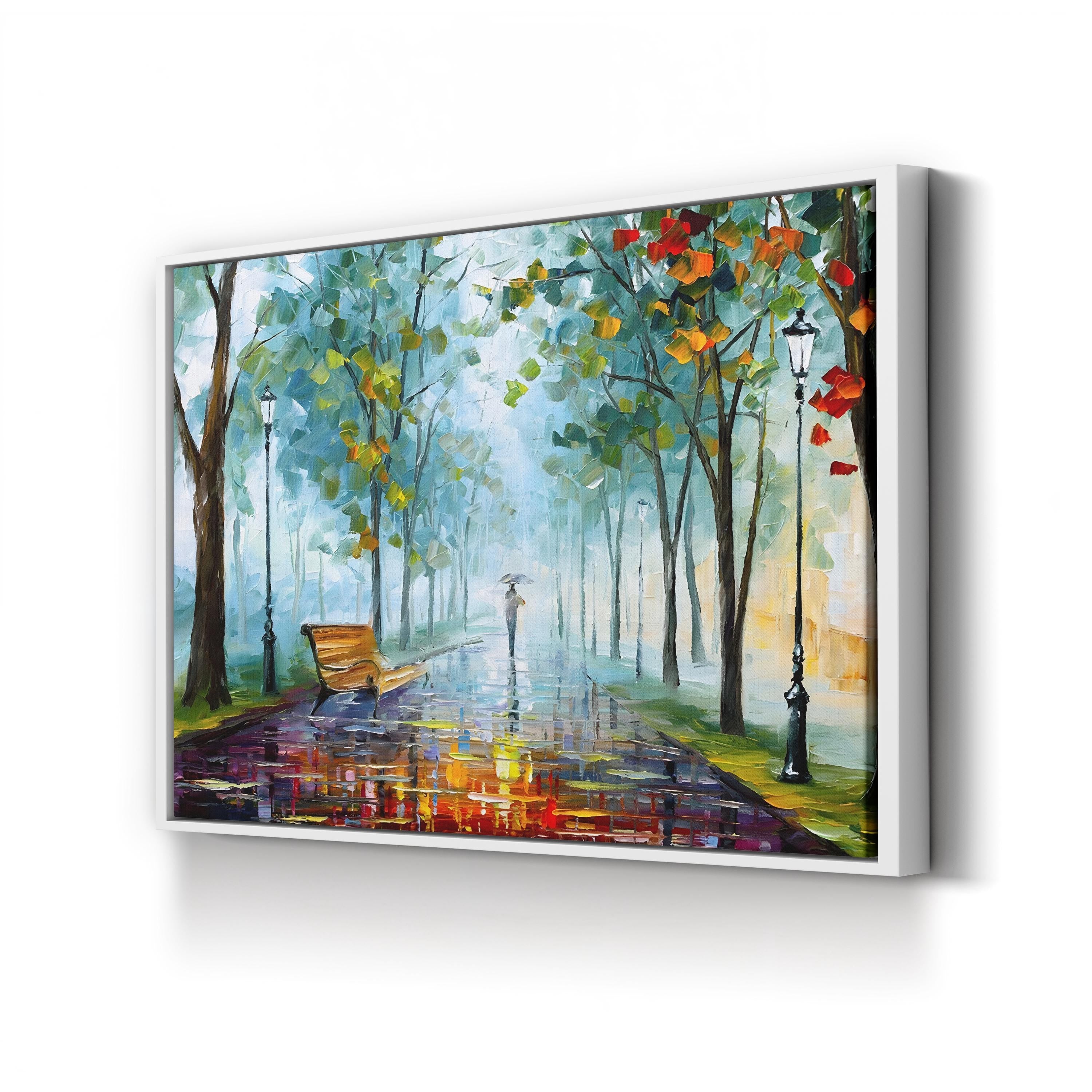Long Fog Wall Art by Leonid Afremov – Contemporary Rainy Street Impressionist Canvas