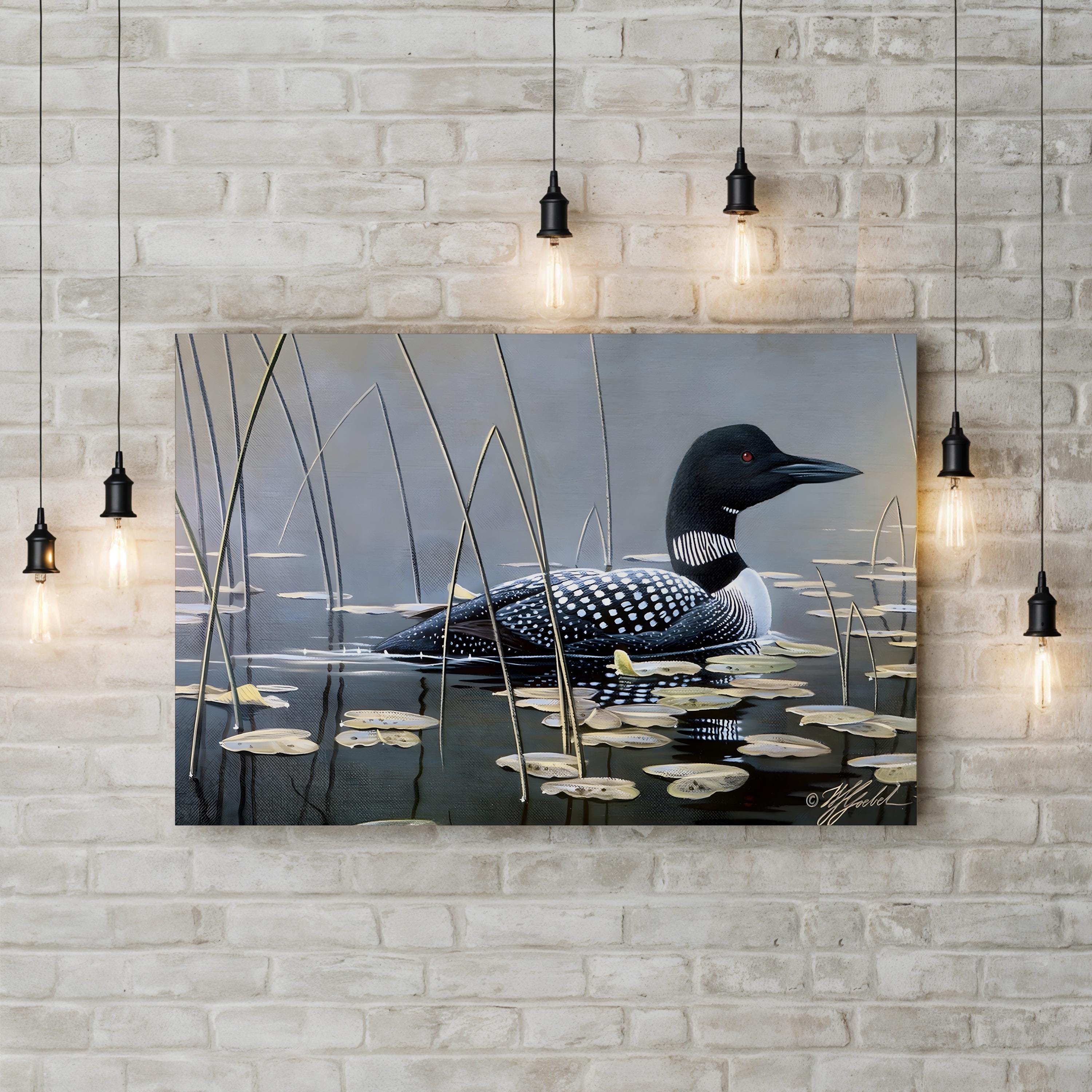Loon in Reeds Wall Art by Wilhelm Goebel – Vintage Wildlife Bird Illustration Canvas