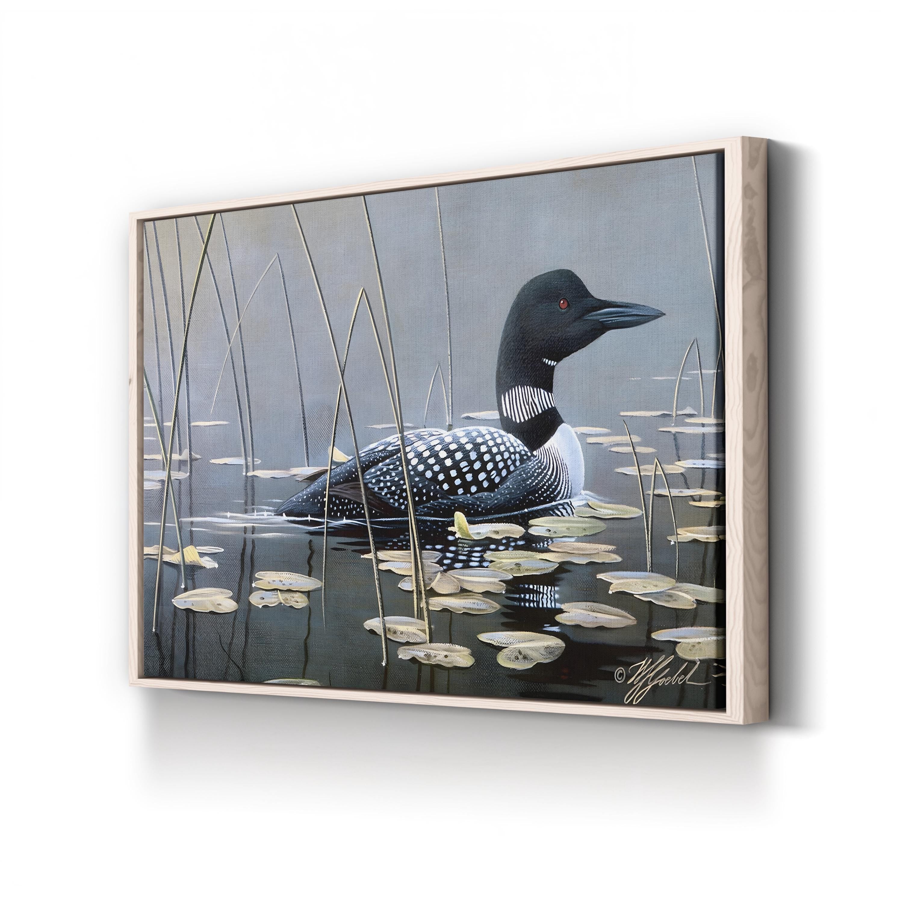 Loon in Reeds Wall Art by Wilhelm Goebel – Vintage Wildlife Bird Illustration Canvas
