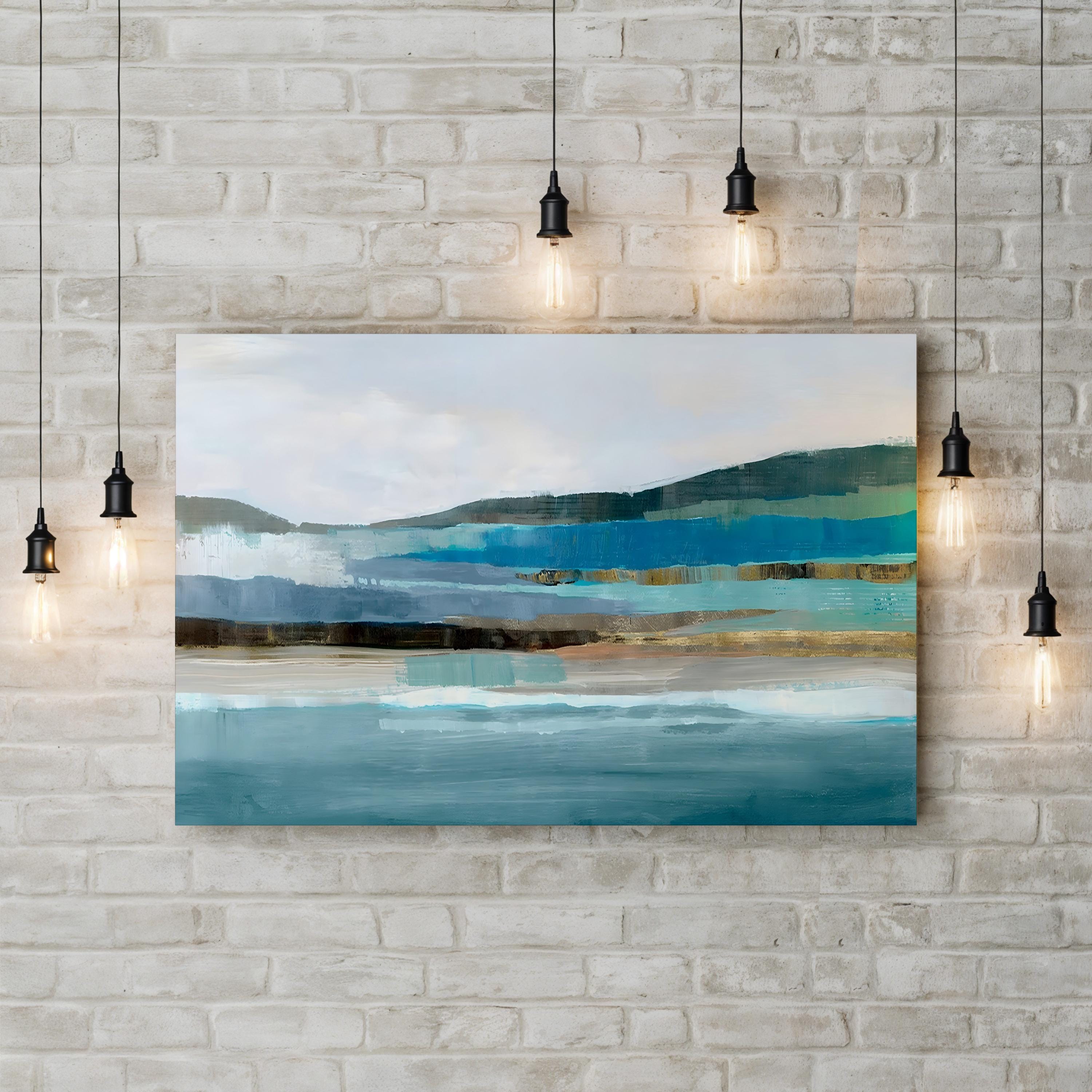 Memories Of Blue Wall Art by J. Hazel – Contemporary Abstract Coastal Landscape Painting Print