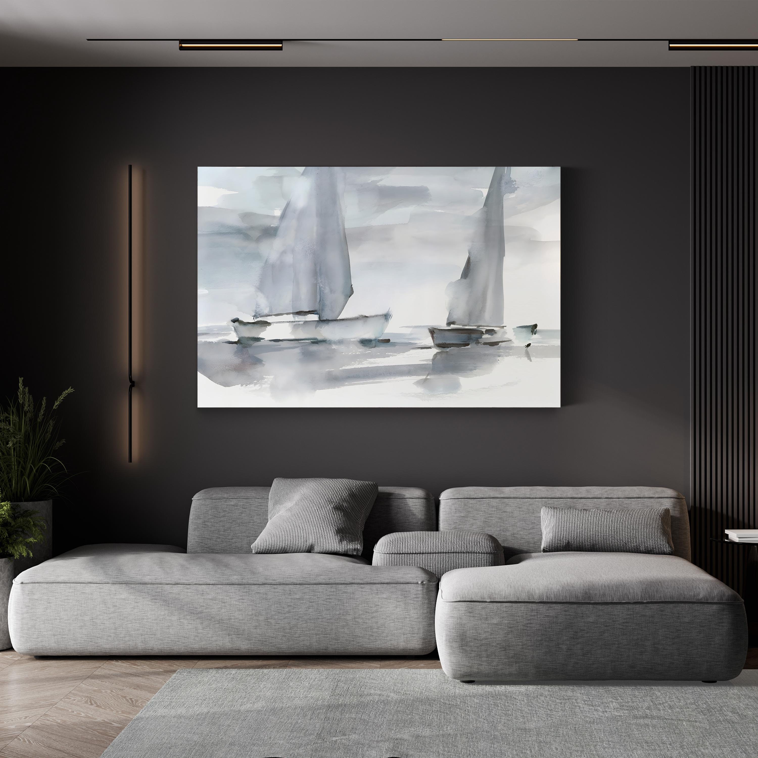 Misty Sails II Coastal Seascape – Ethan Harper Wall Art | Contemporary Abstract Canvas Print