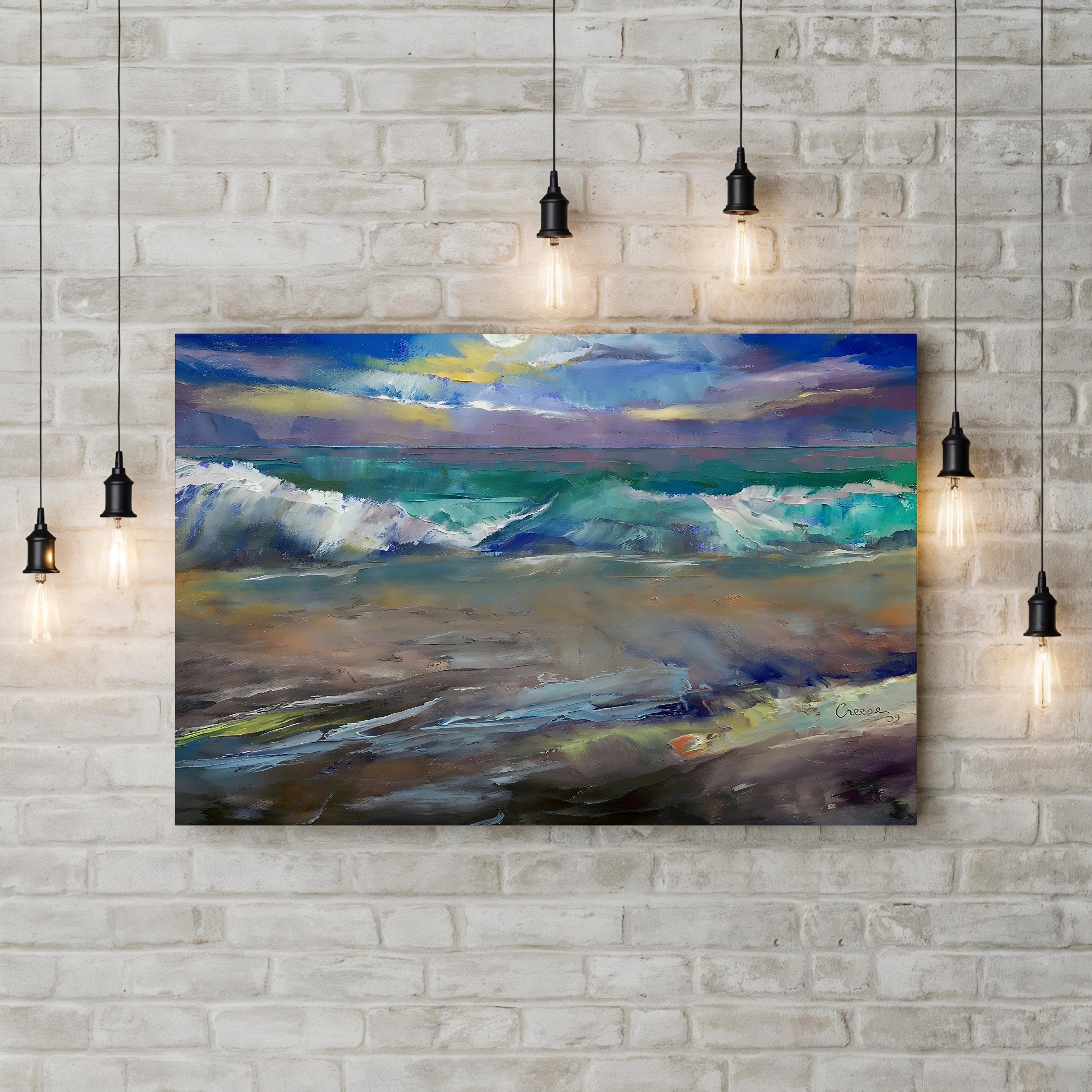 Moonlit Waves – Framed Coastal Seascape Canvas Art by Michael Creese