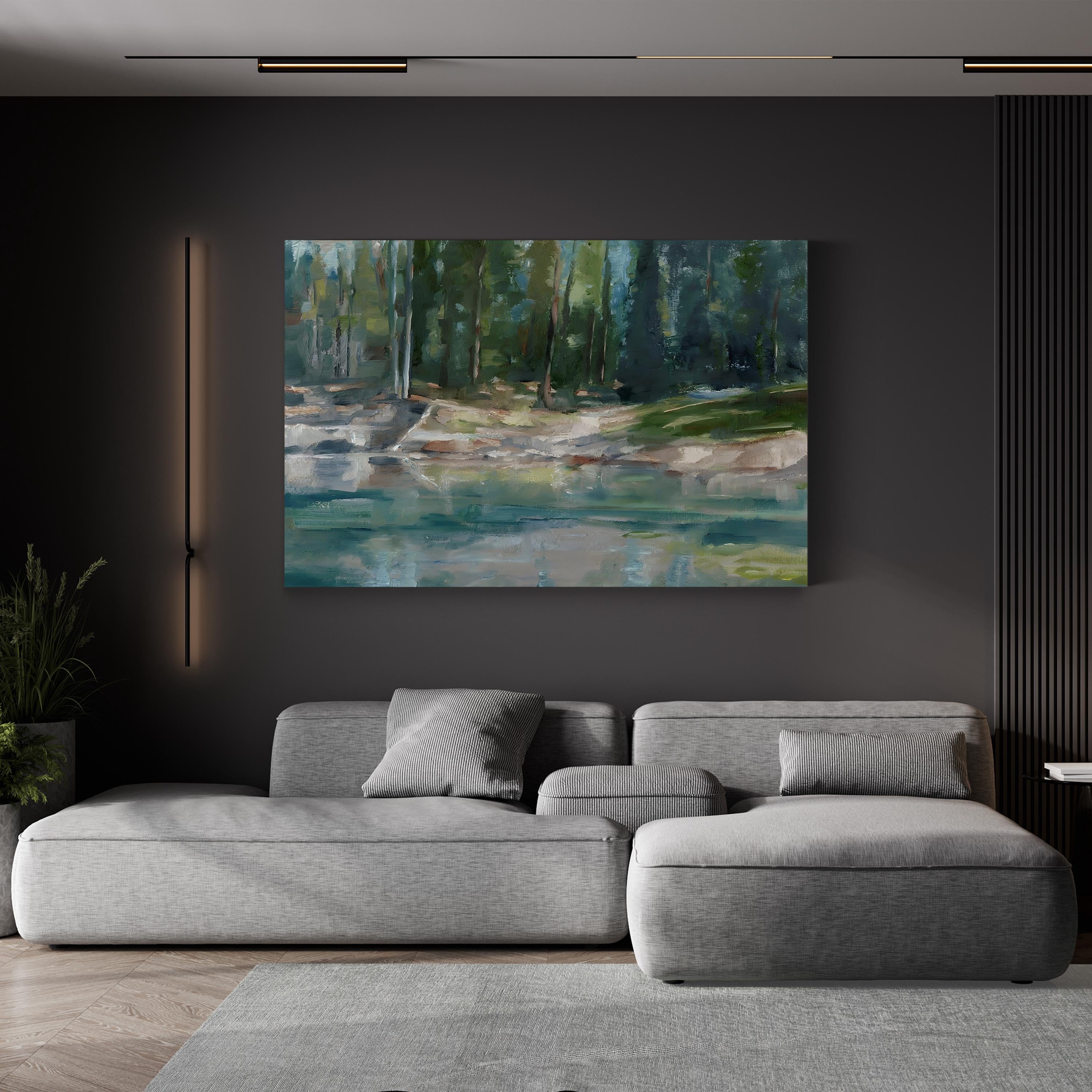 Northwestern Lake II – Framed Contemporary Lake Landscape Canvas Art by Ethan Harper