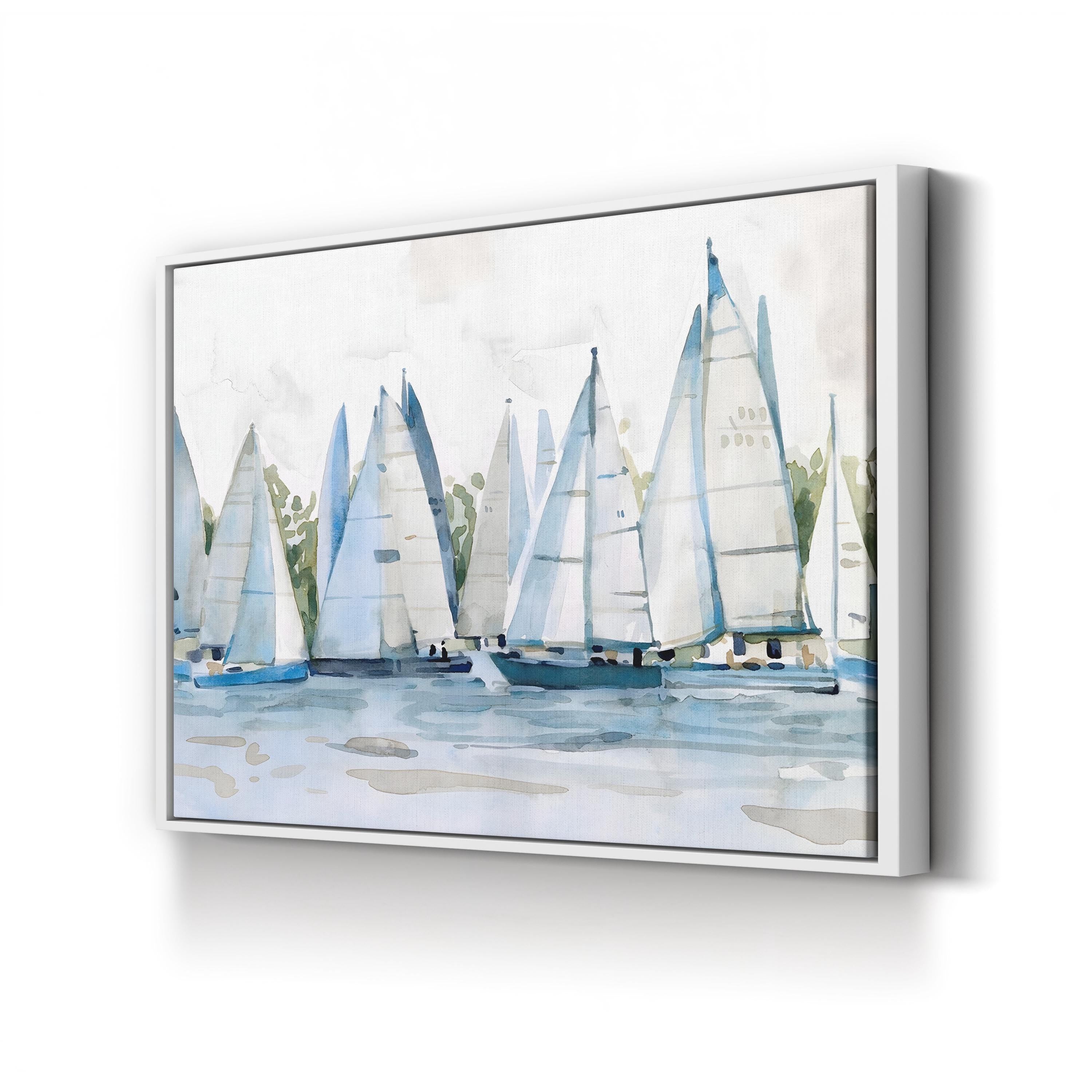 Pastel Marina II Wall Art by Emma Scarvey – Watercolor Sailboat Coastal Canvas Print