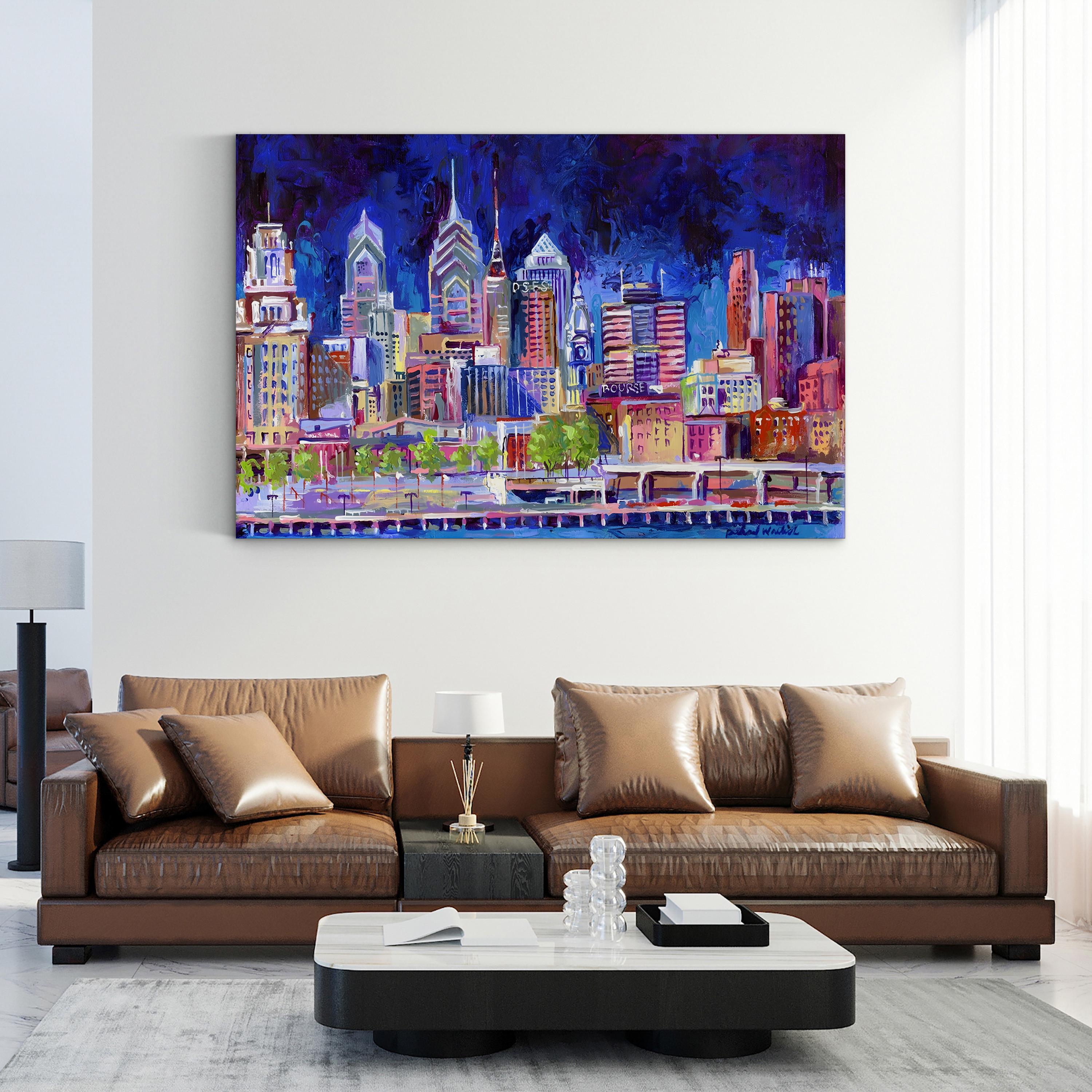 Philadelphia Cityscape at Night – Contemporary Skyline Wall Art by Richard Wallich
