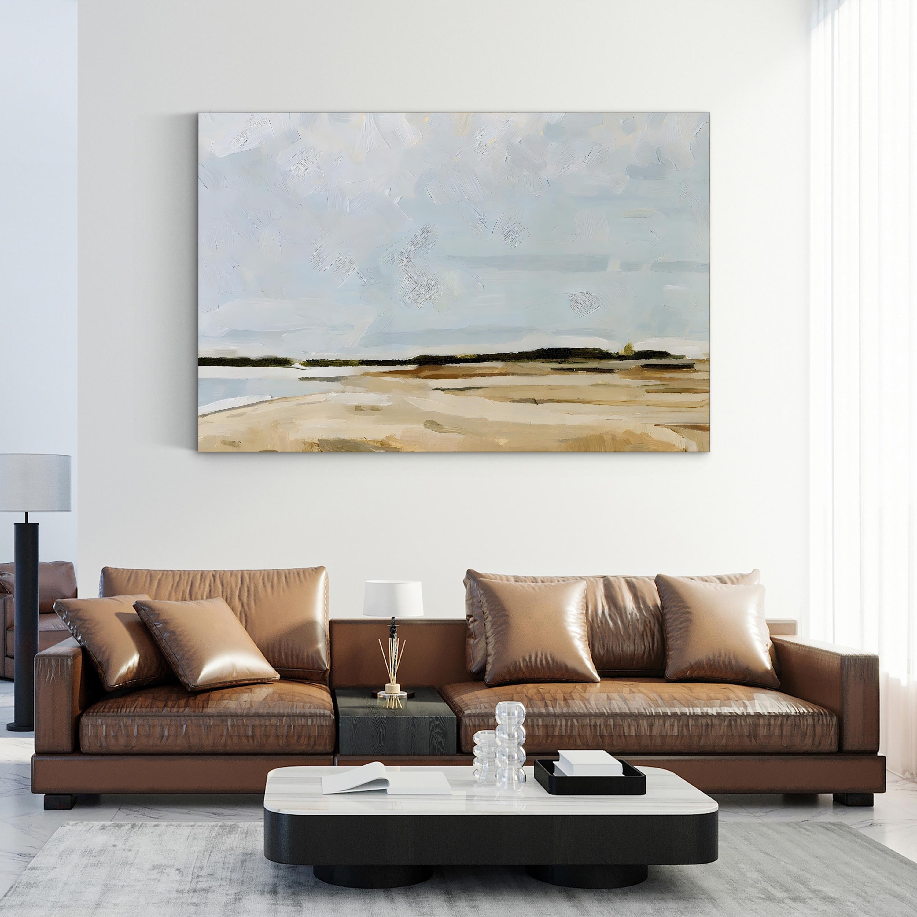 Coastal Canvas Art: Tranquil Seascape with Hand-Cut Wood Frame