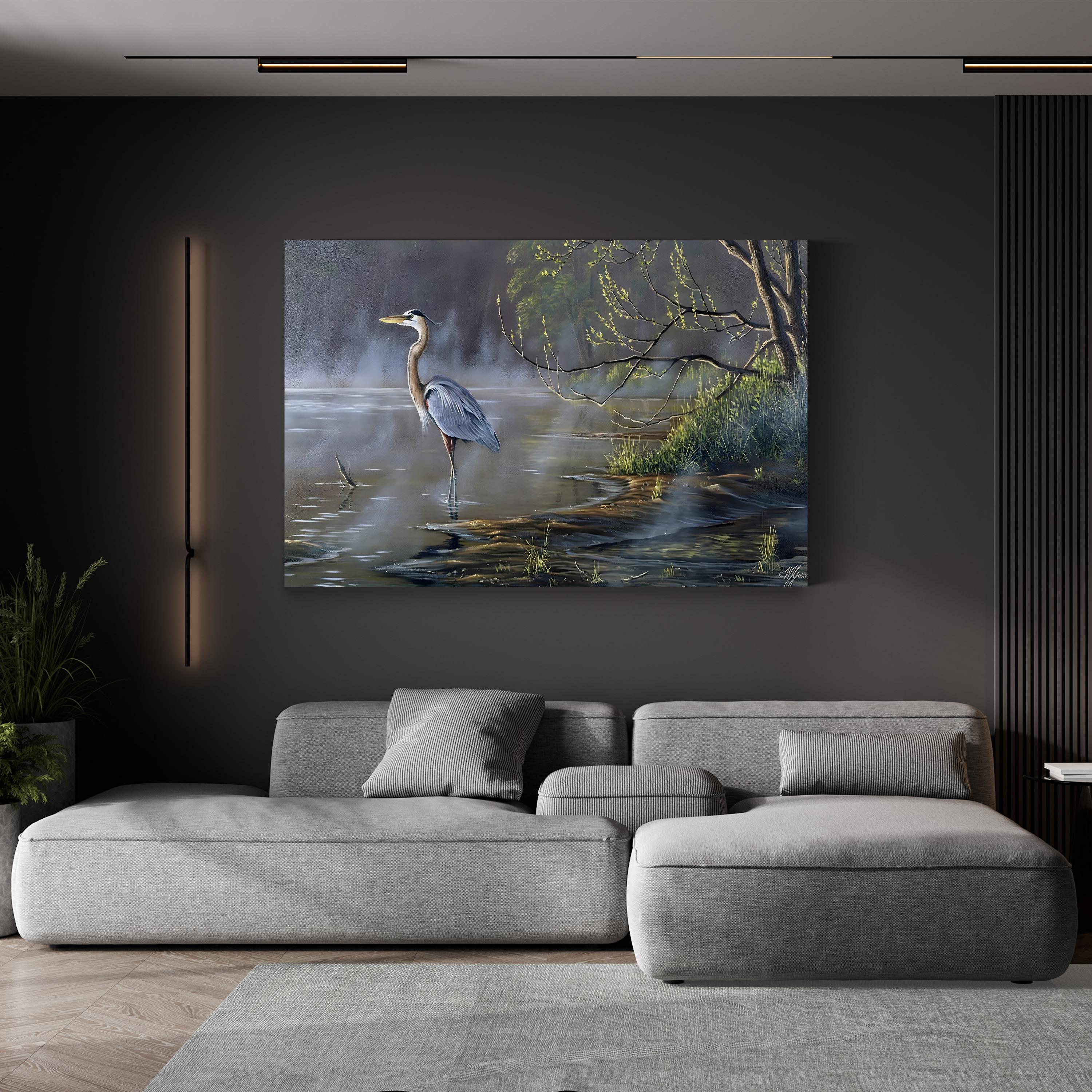 Quiet Cove – Great Blue Heron Wall Art | Serene Wildlife Landscape Artwork