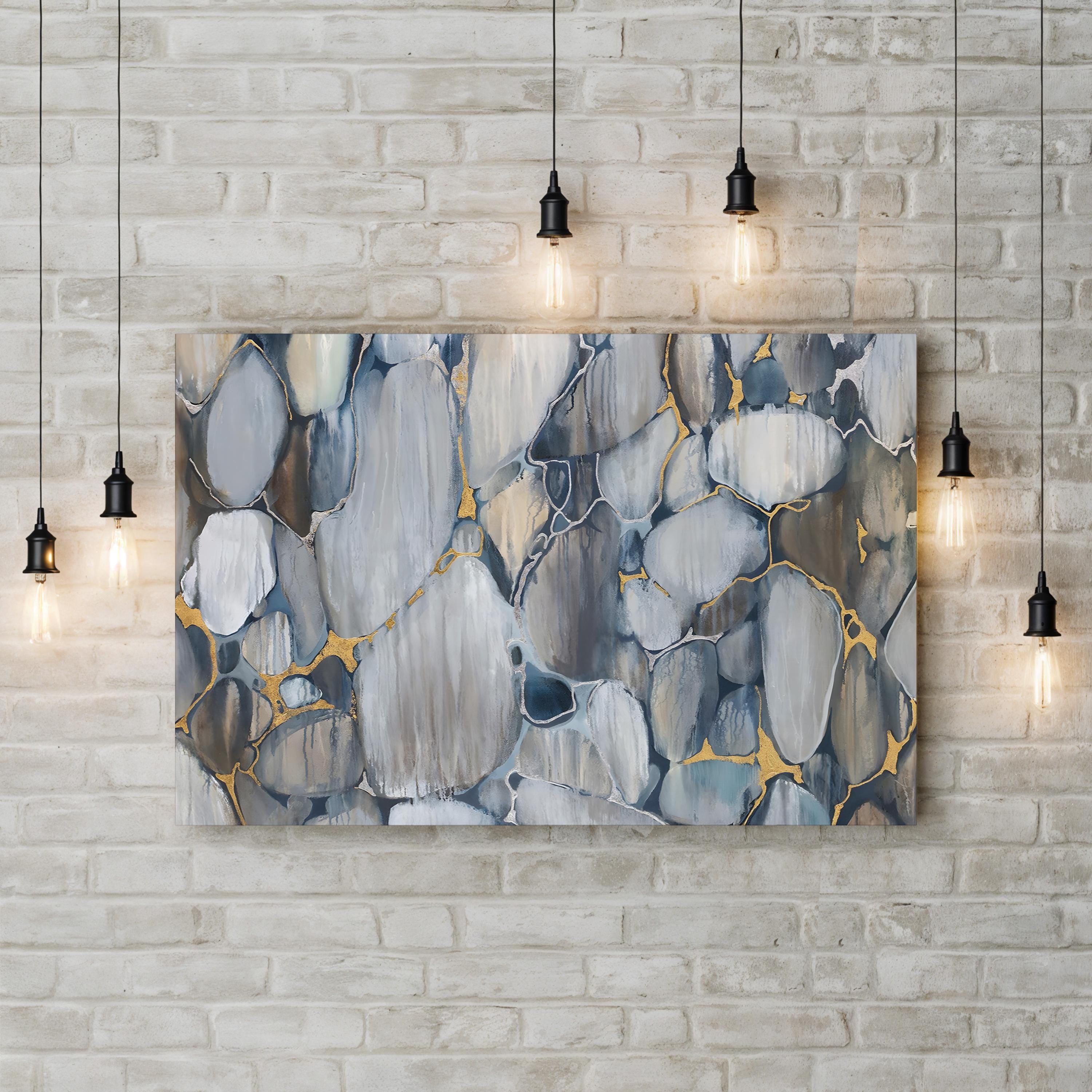River Rocks Wall Art by Liz Jardine – Contemporary Abstract Stone Landscape Canvas Print