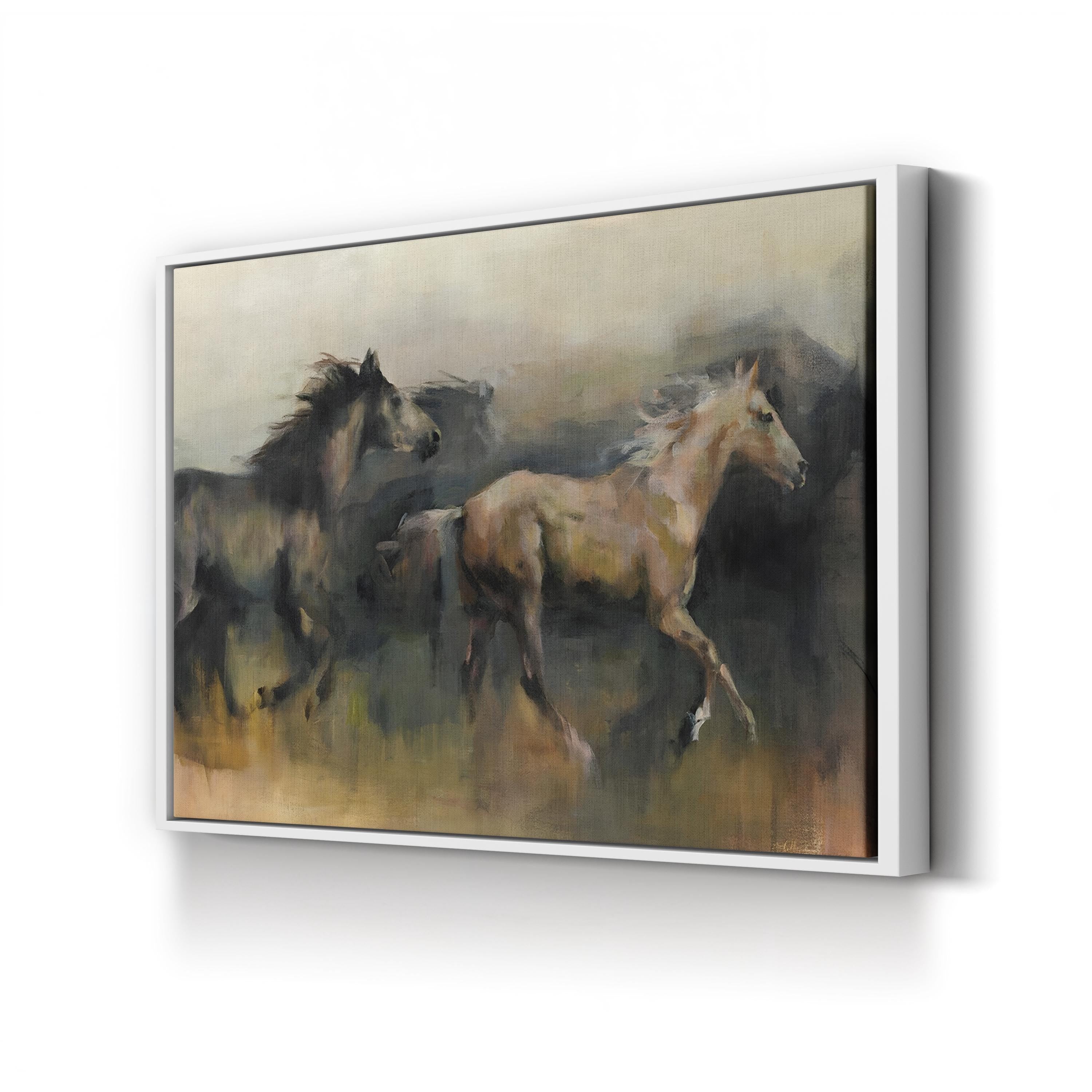 Wild Horses on Open Plains – Period Illustration Wall Art | Western Landscape Canvas Print