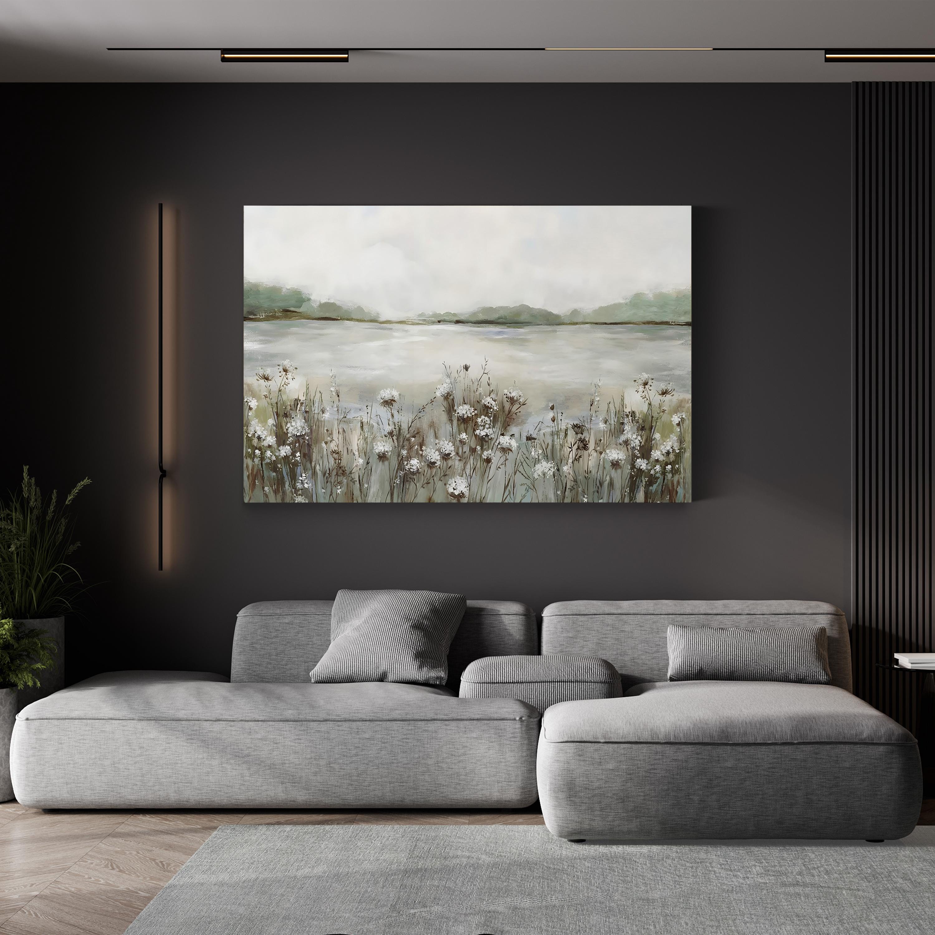 Secret Lake I Wall Art by Allison Pearce | Serene Abstract Lake Landscape Canvas Print