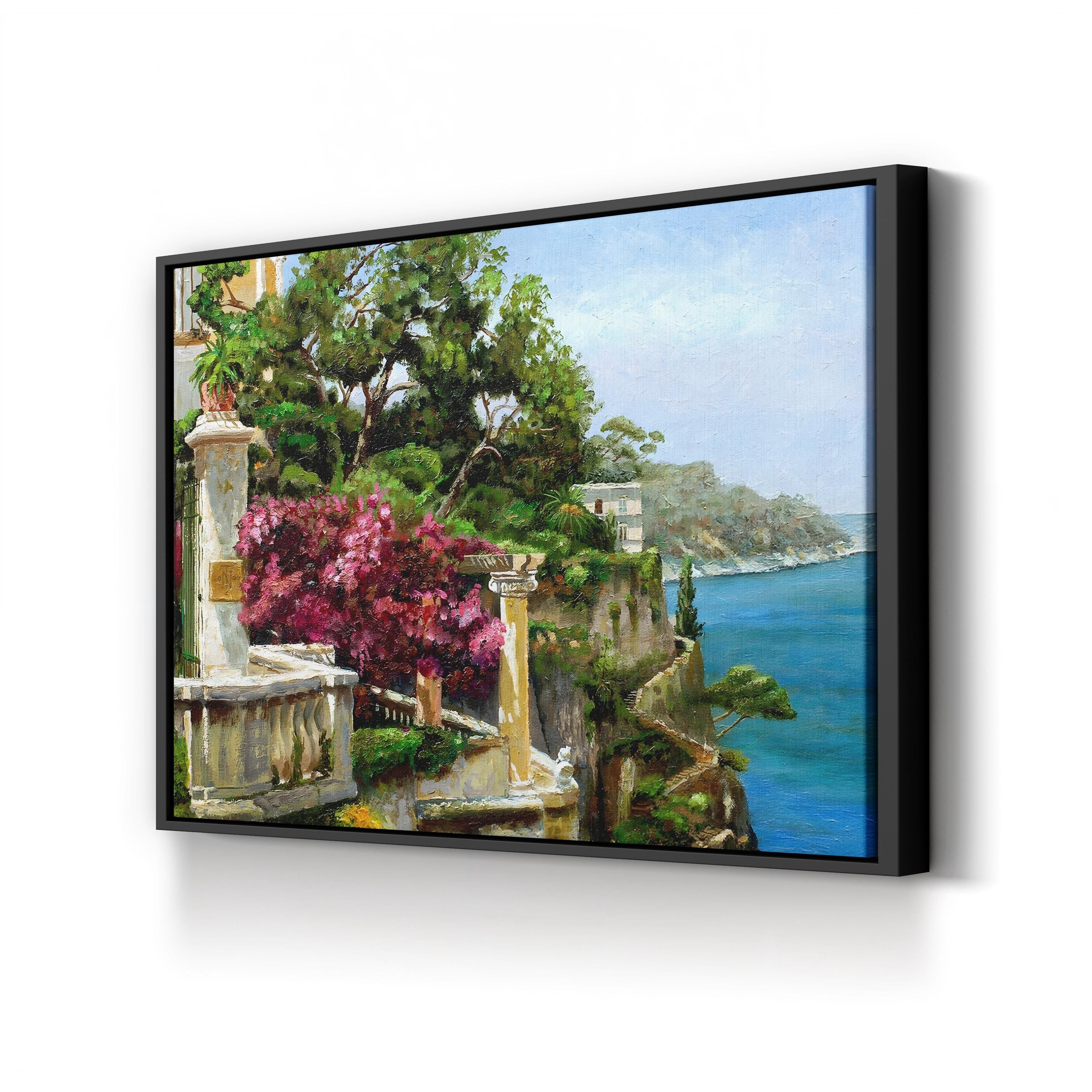Serene Sorrento Canvas Art Print: Mediterranean Coastal Landscape with Terraces