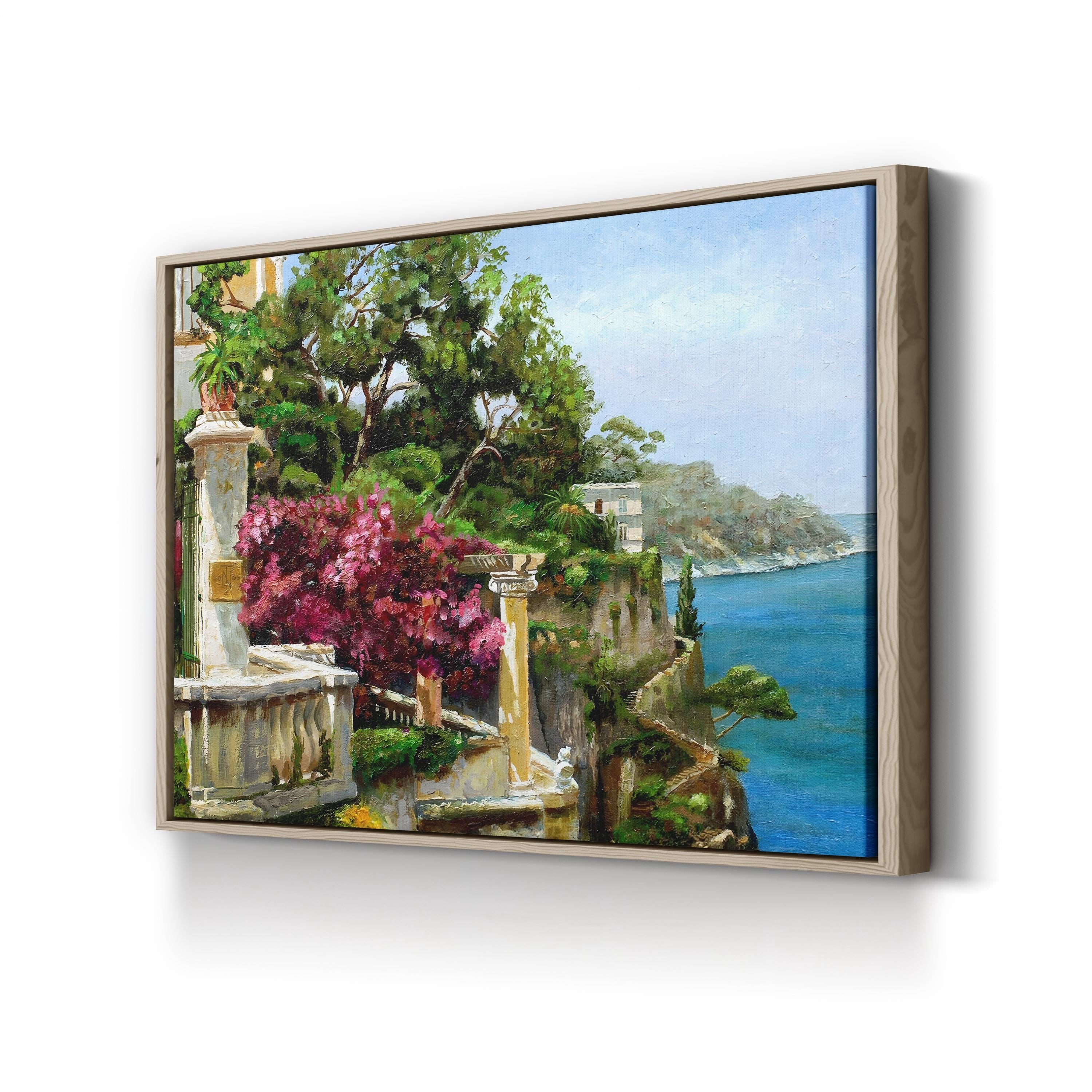 Serene Sorrento Canvas Art Print: Mediterranean Coastal Landscape with Terraces