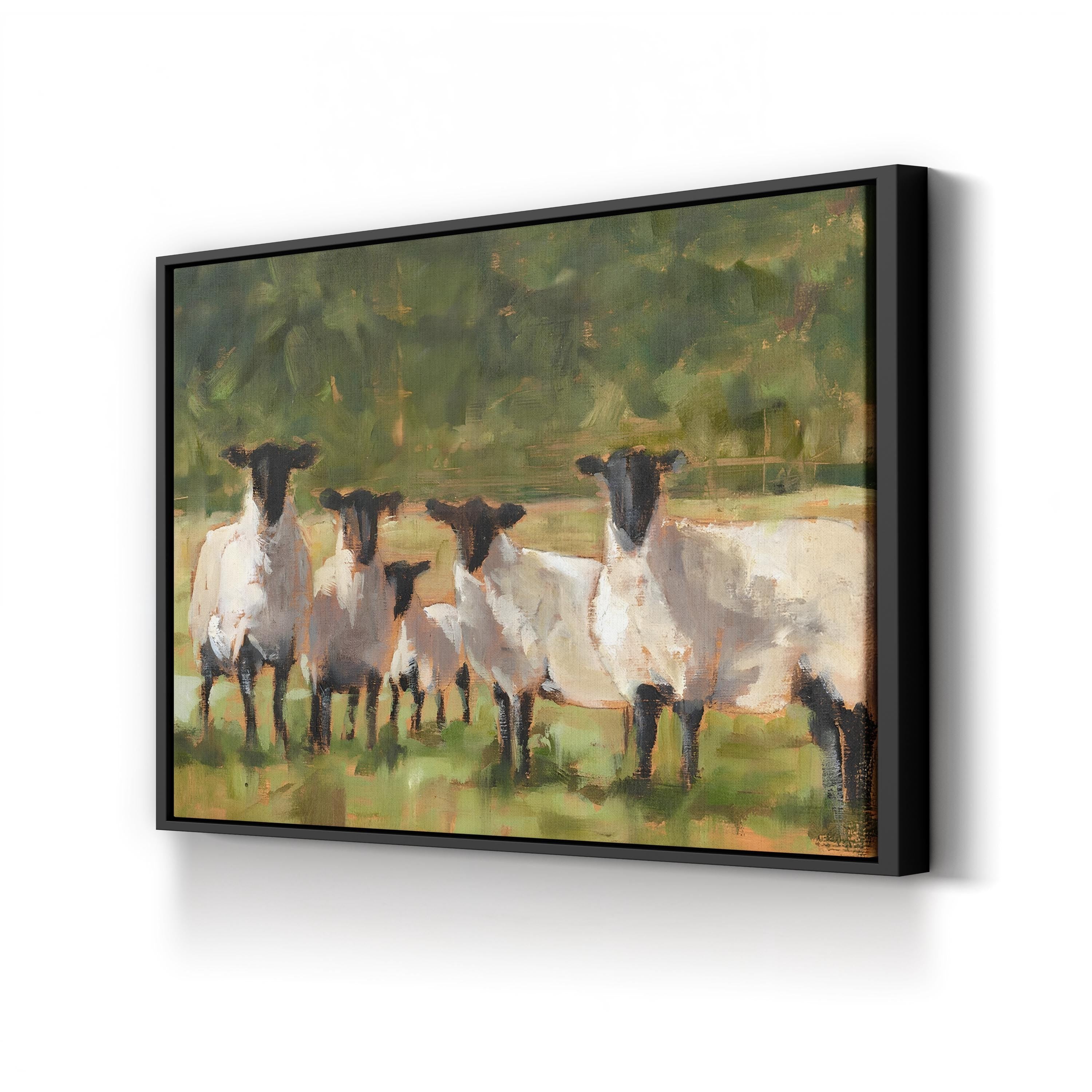 Sheep Family II Canvas Art Print – Pastoral Wildlife Painting by Ethan Harper