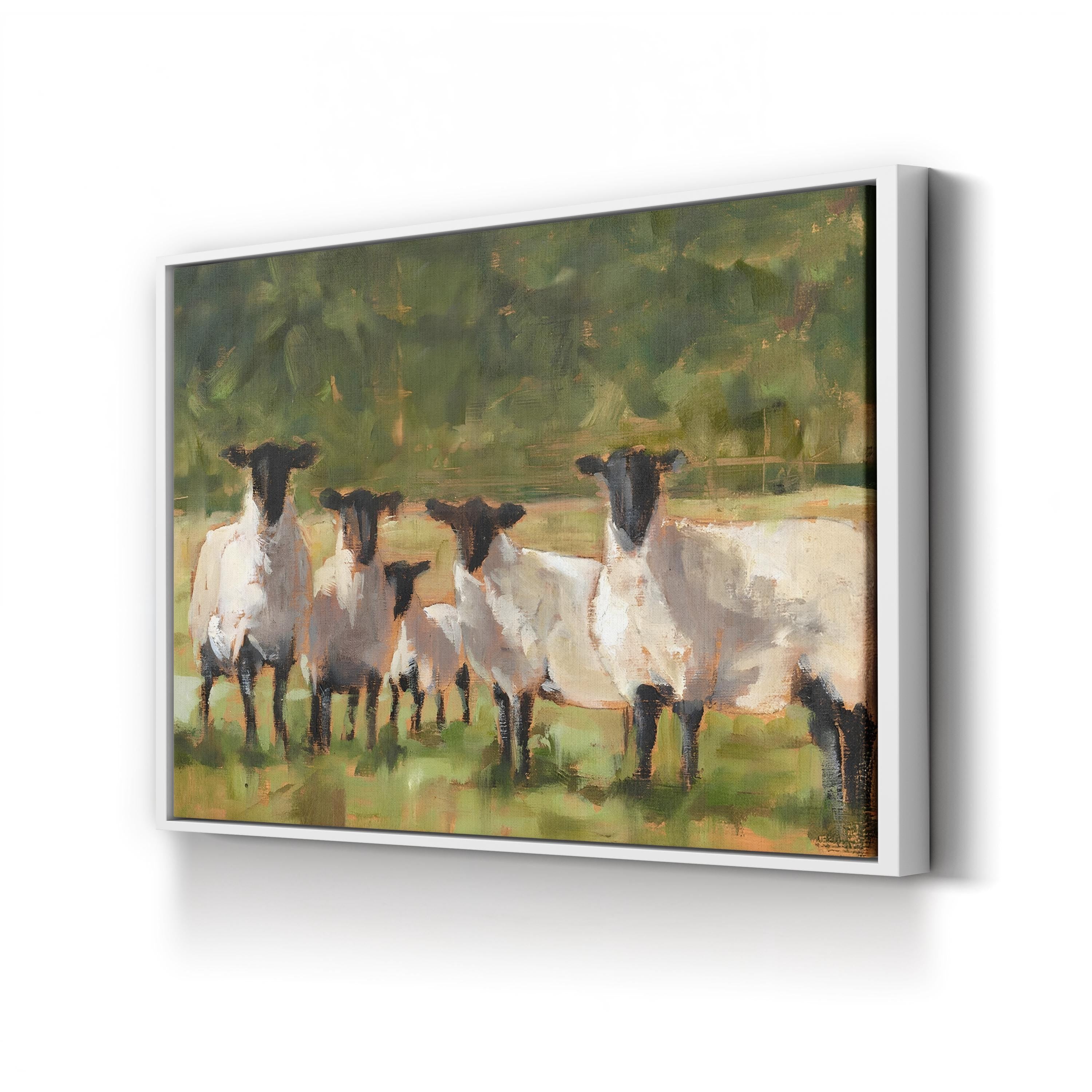 Sheep Family II Canvas Art Print – Pastoral Wildlife Painting by Ethan Harper