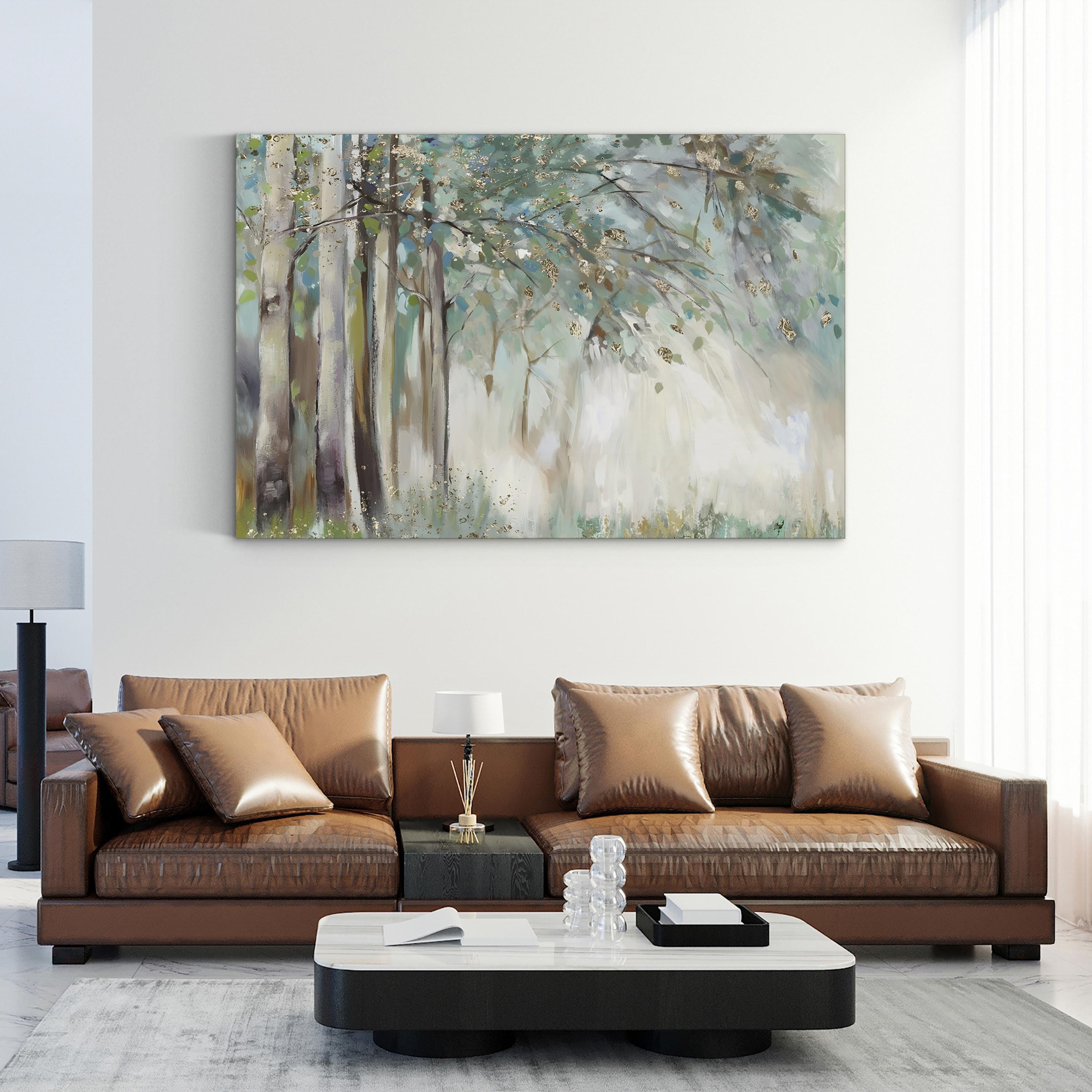 Silver Leaves Abstract Canvas Art – Modern Metallic Botanical Wall Decor