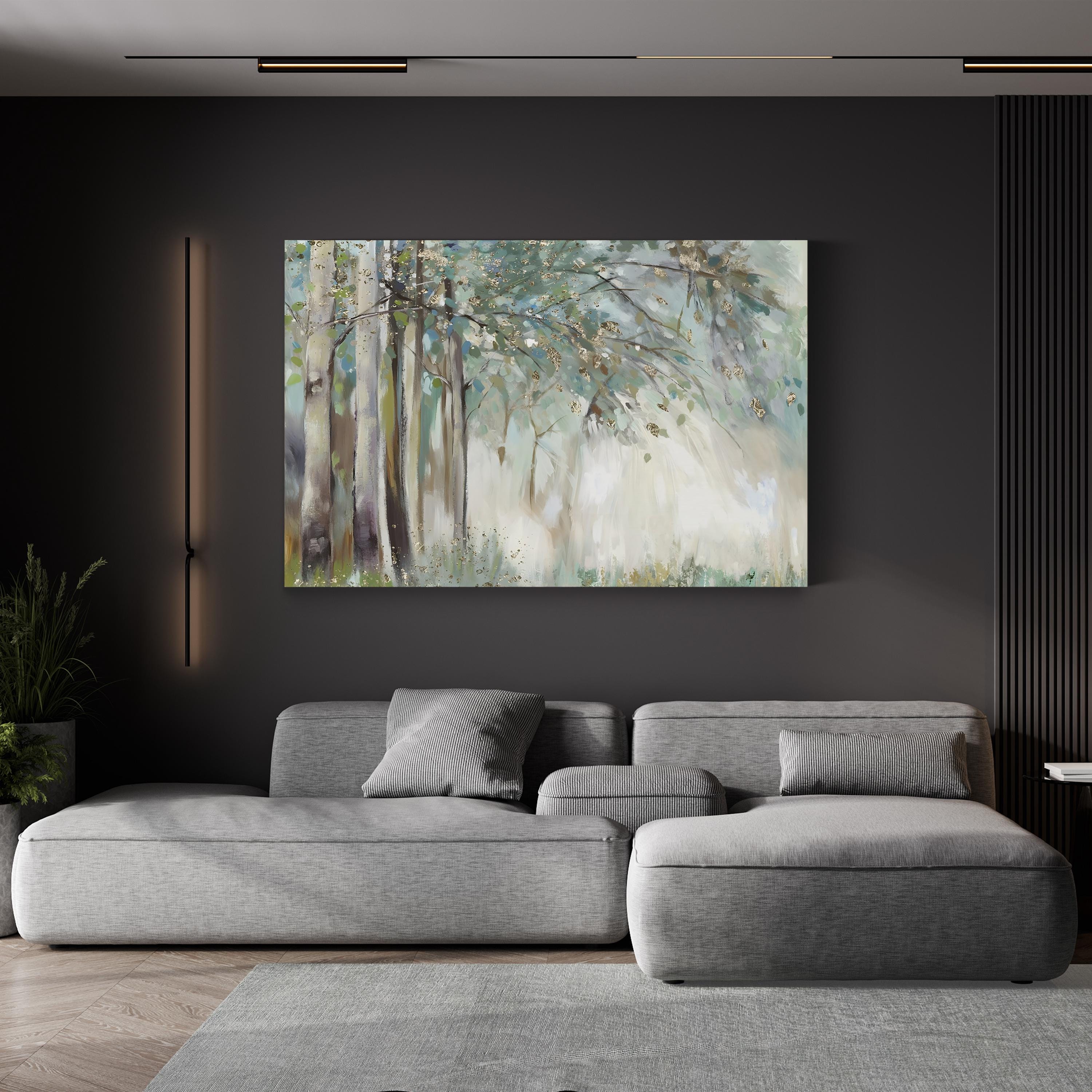 Silver Leaves Abstract Canvas Art – Modern Metallic Botanical Wall Decor