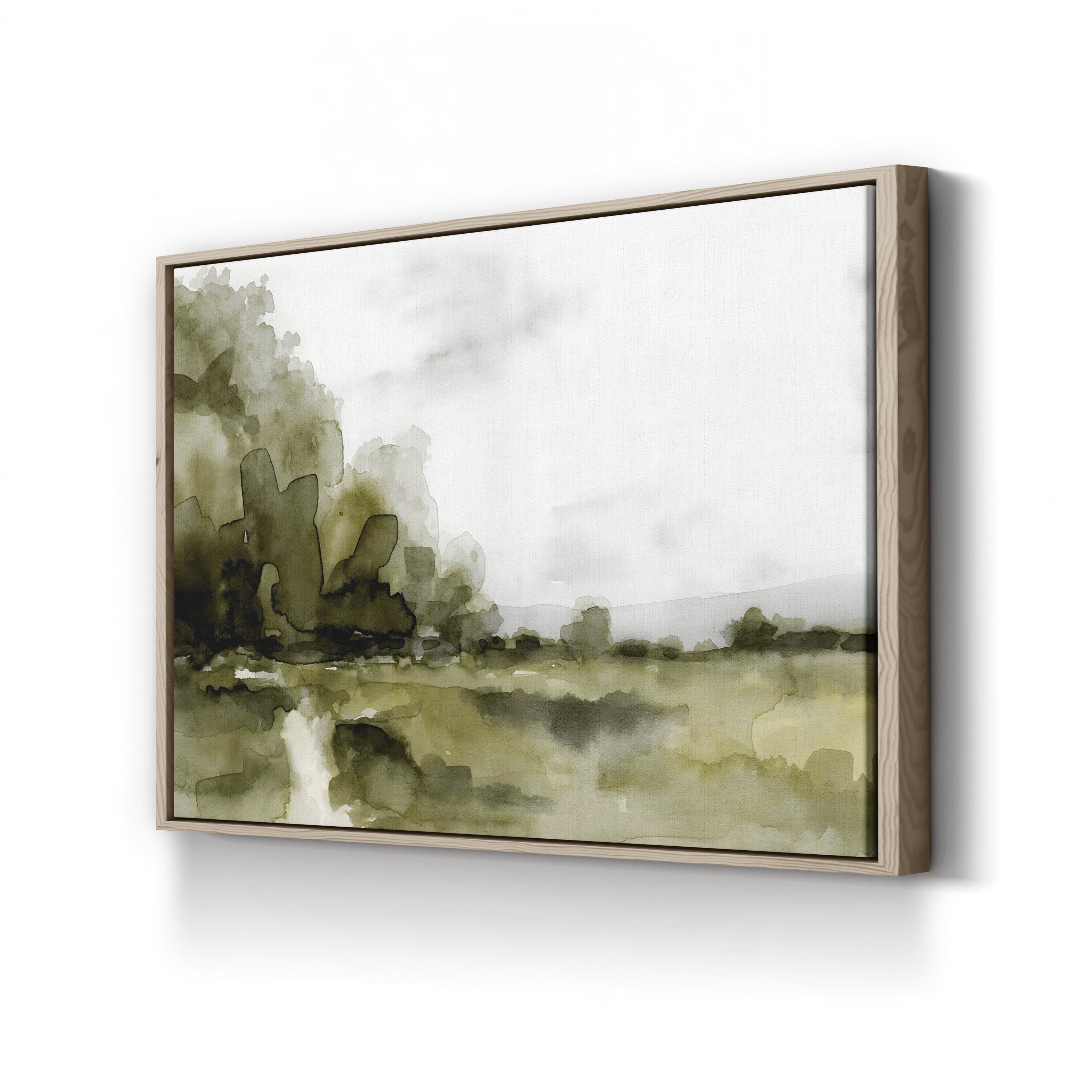 Minimalist Soft Pastel Horizon Watercolor Landscape canvas print in an oak frame