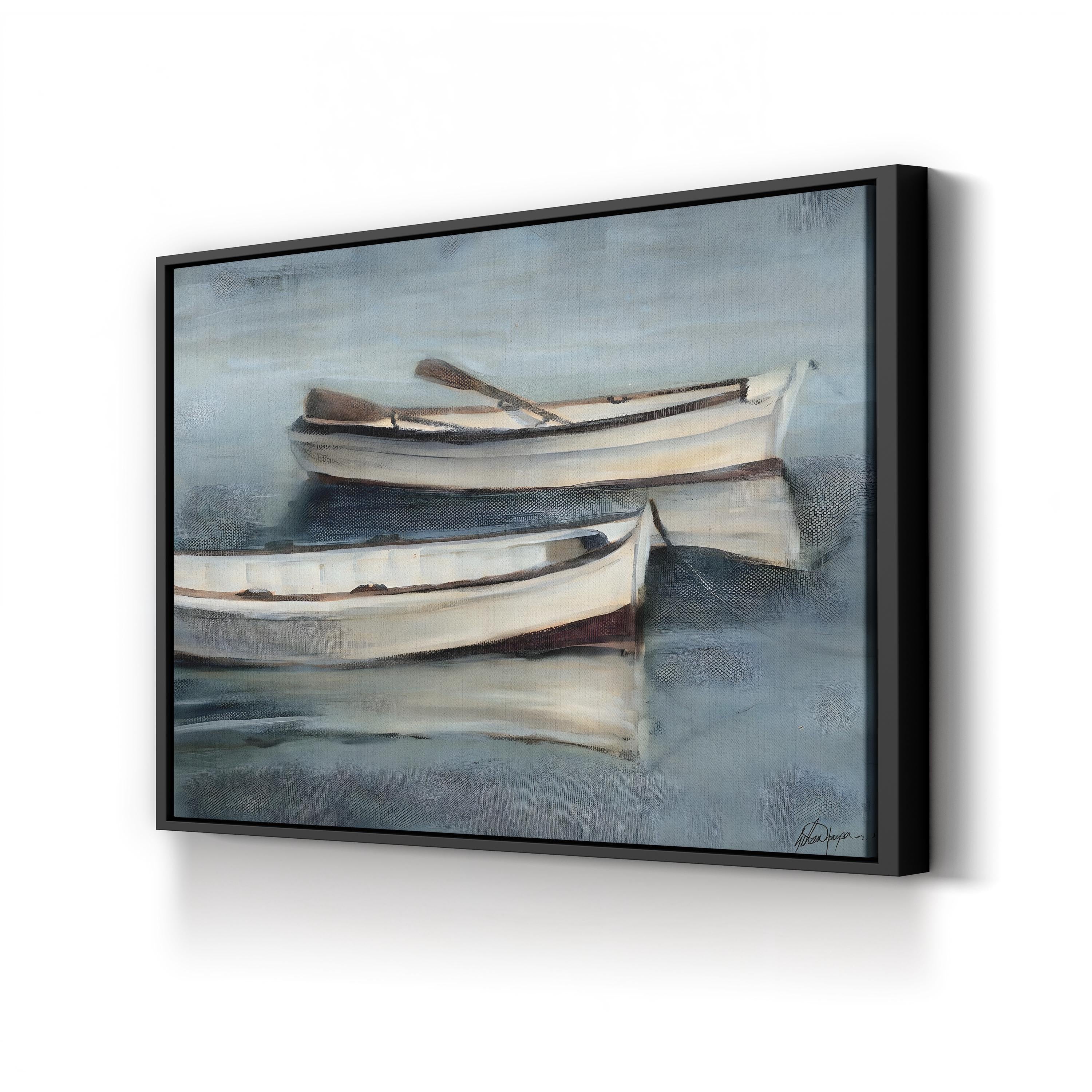 Small Stillwaters III Wall Art by Ethan Harper | Tranquil Rowboats Coastal Landscape Canvas Print