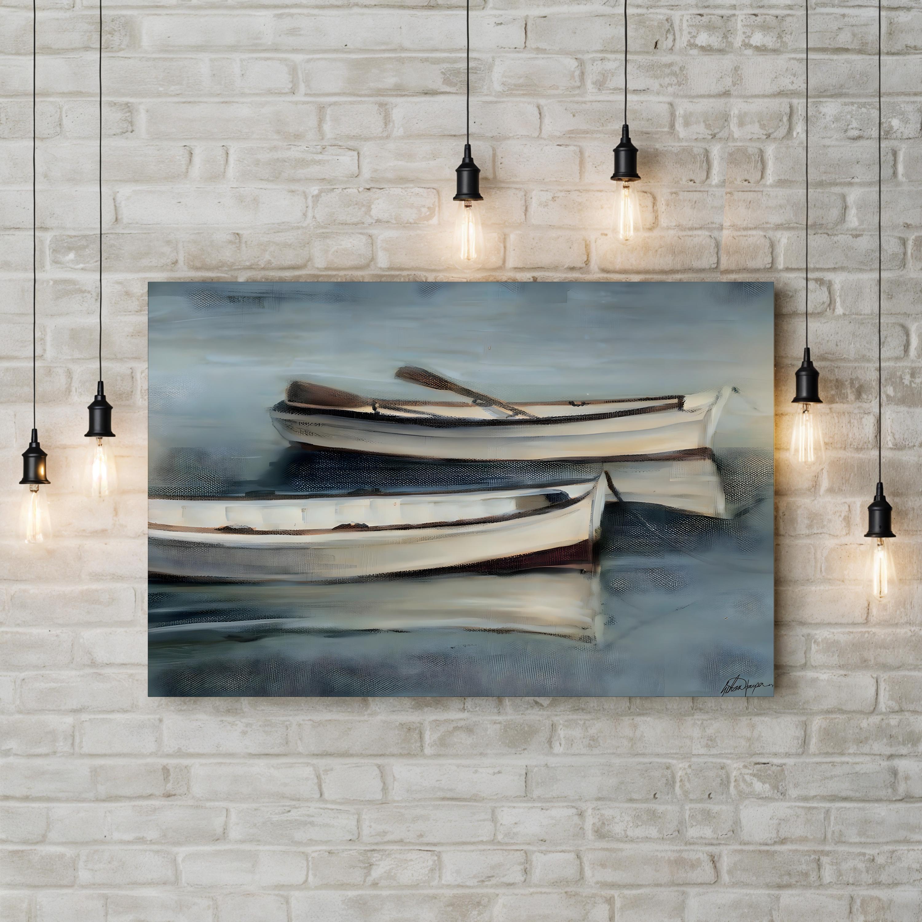 Small Stillwaters III Wall Art by Ethan Harper | Tranquil Rowboats Coastal Landscape Canvas Print