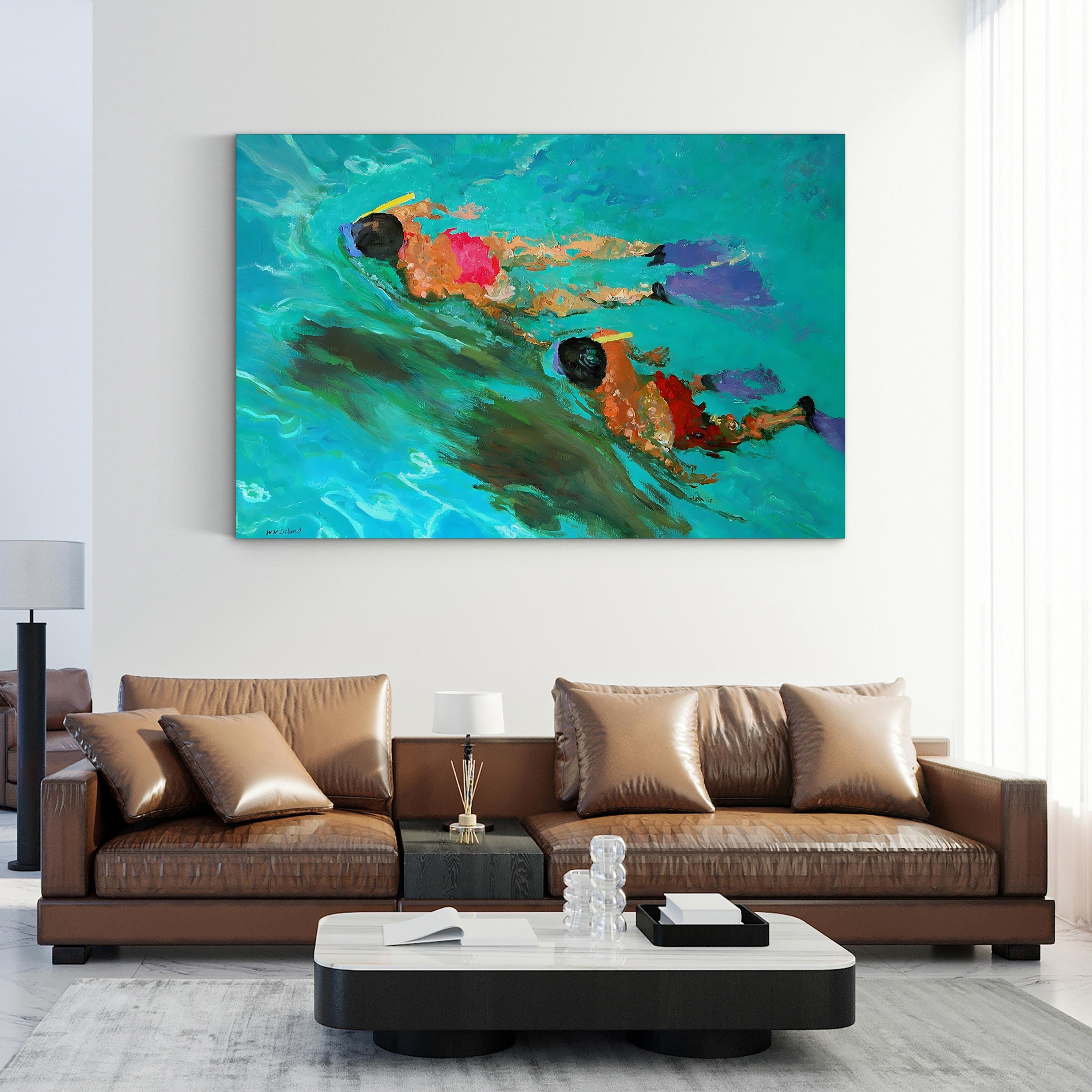 Snorkellers Canvas Art Print – Vibrant Blue Ocean Scene, Contemporary Coastal Wall Art by William Ireland