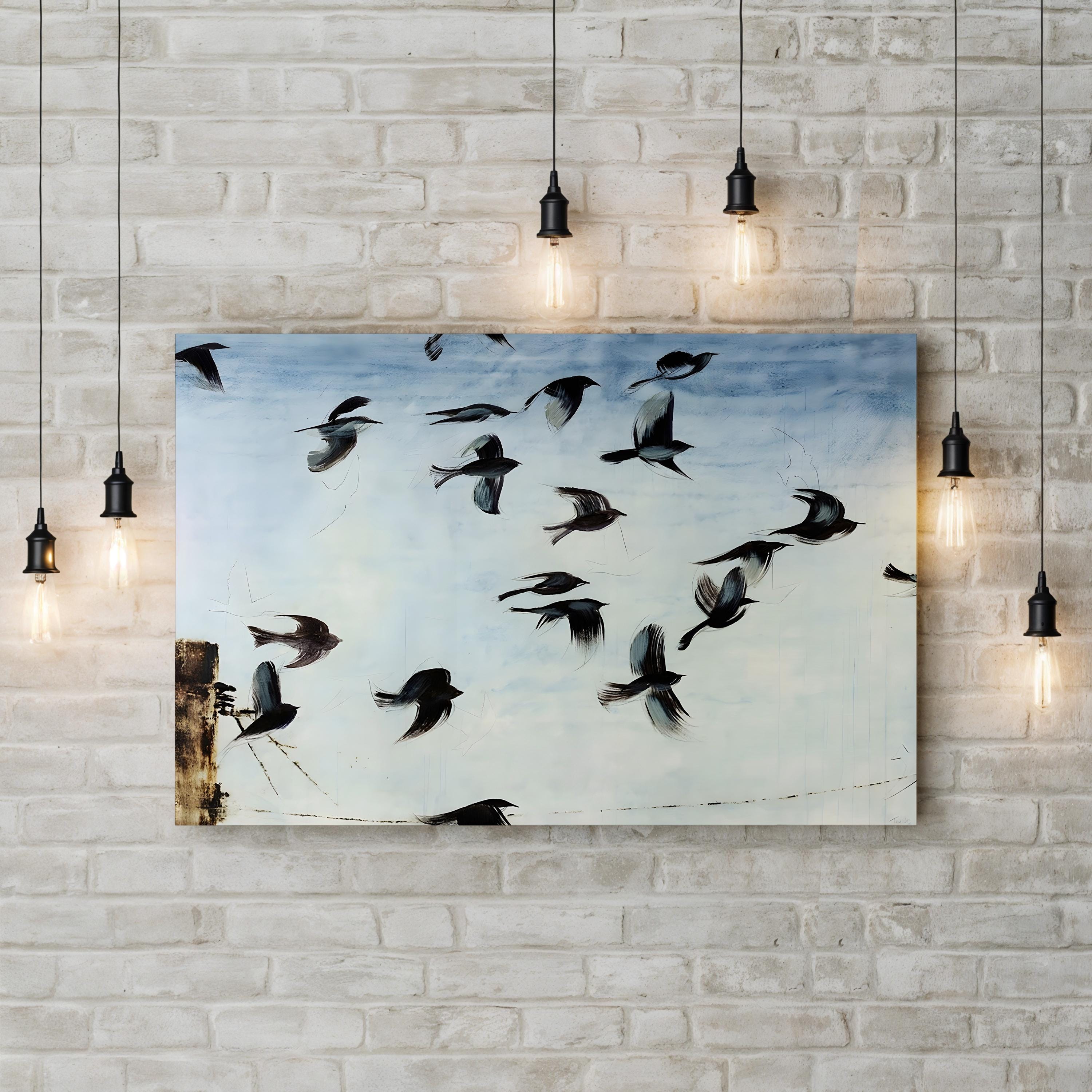 Sparrows in Flight Canvas Art Print: Contemporary Bird Wall Art