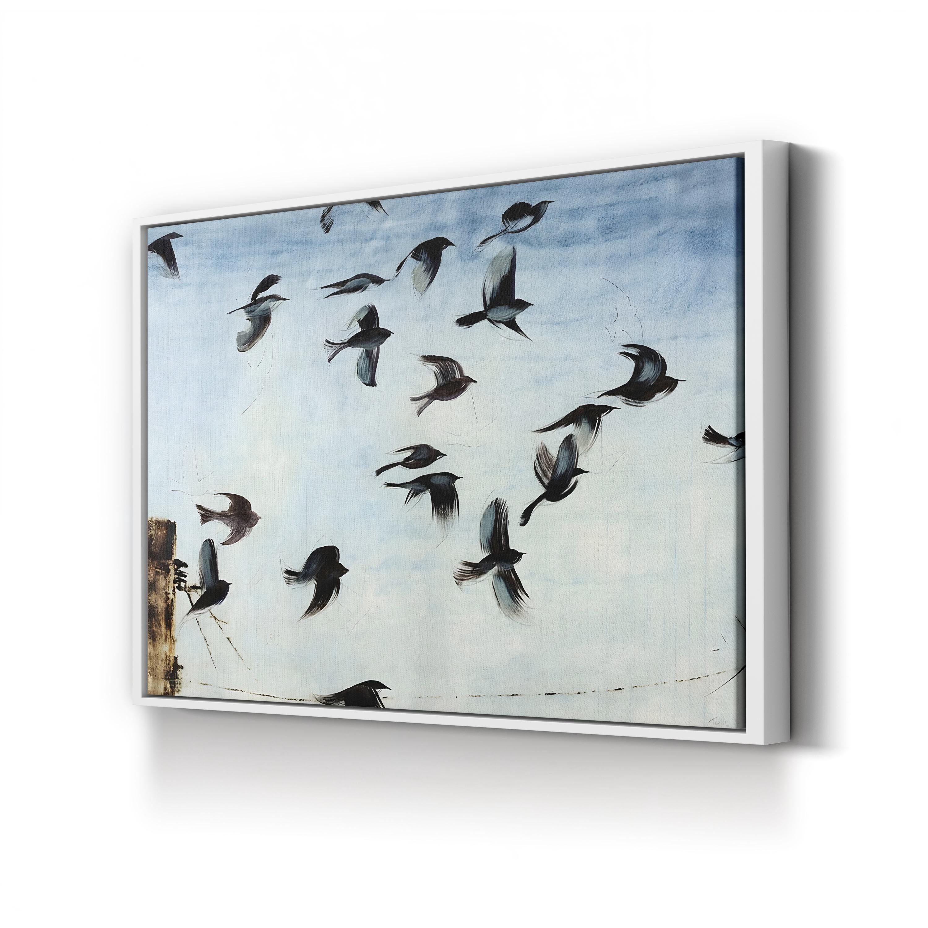 Sparrows in Flight Canvas Art Print: Contemporary Bird Wall Art
