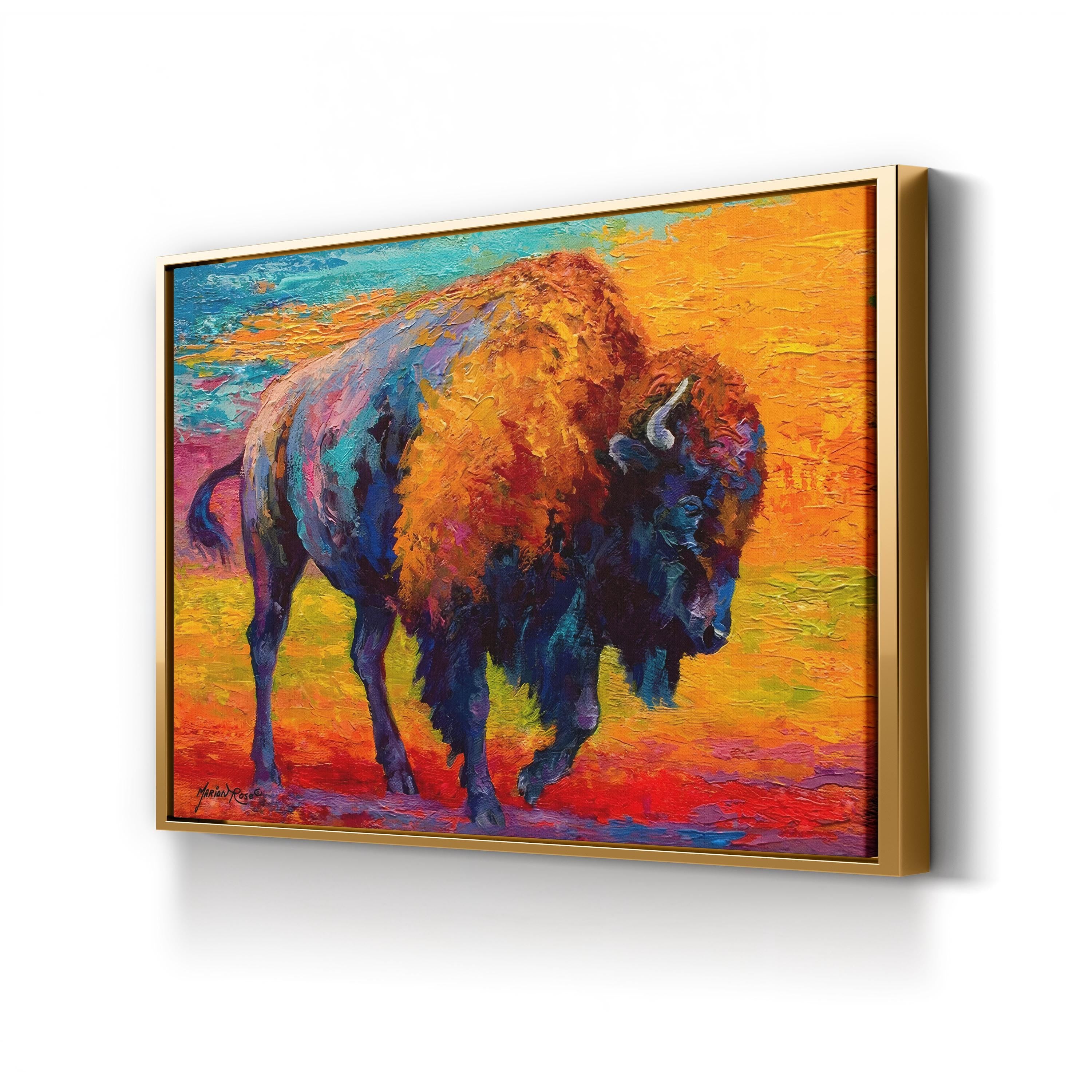 Spirit of Prairie Bison Wall Art – Contemporary Colorful Wildlife Artwork