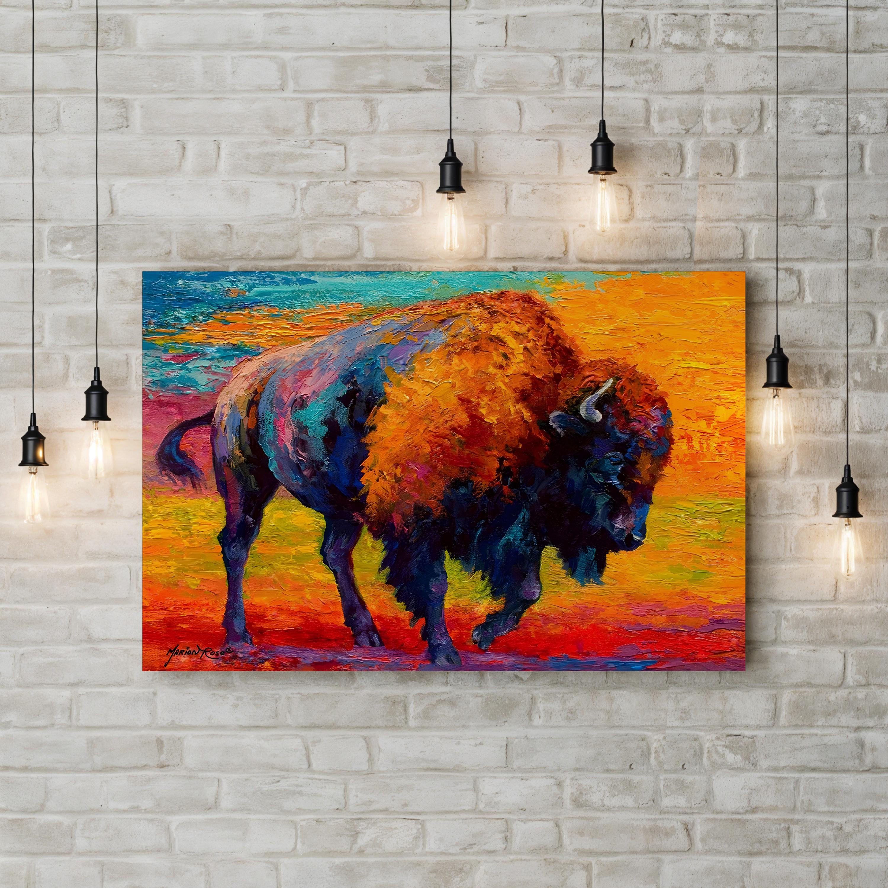 Spirit of Prairie Bison Wall Art – Contemporary Colorful Wildlife Artwork