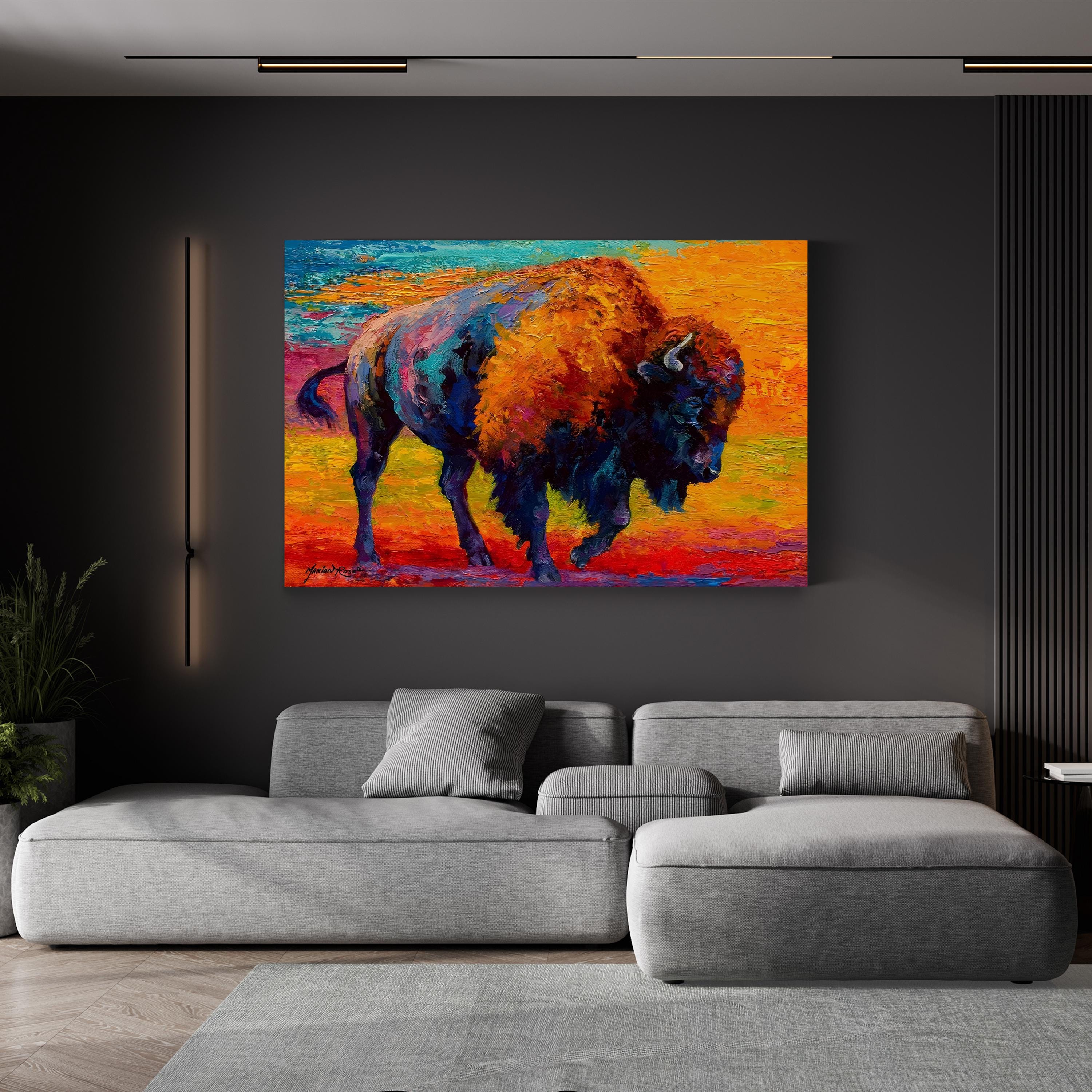 Spirit of Prairie Bison Wall Art – Contemporary Colorful Wildlife Artwork