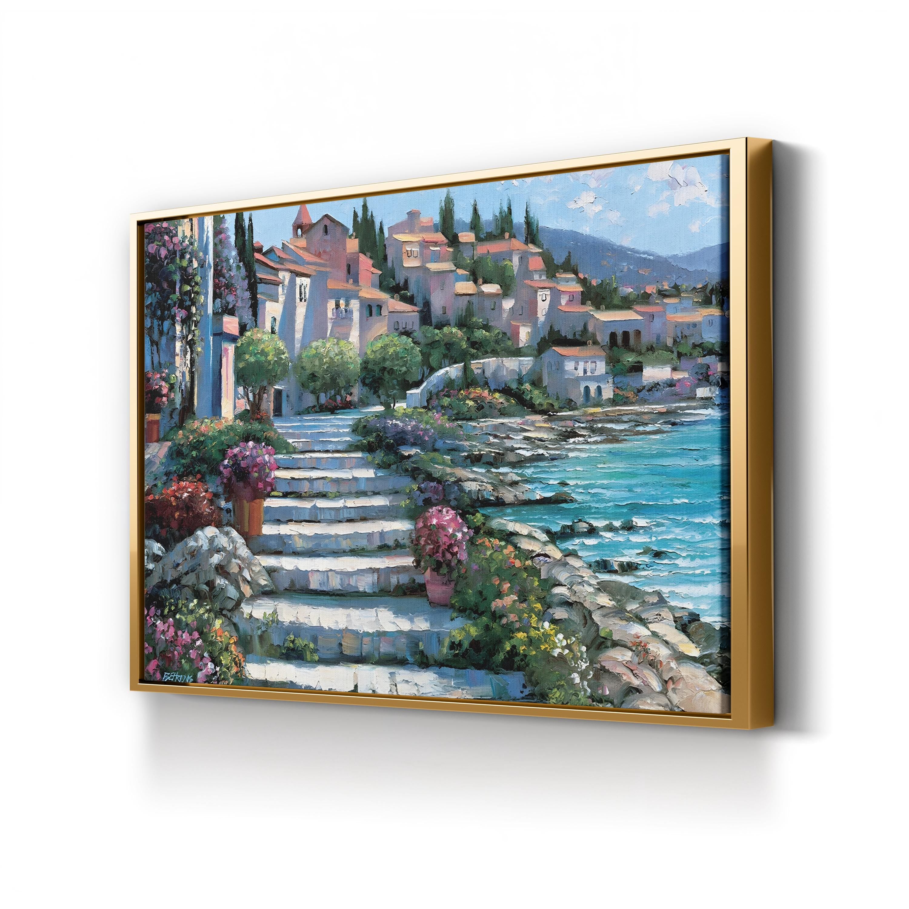 Steps of St. Tropez Canvas Art Print: Mediterranean Coastal Architecture by Howard Behrens