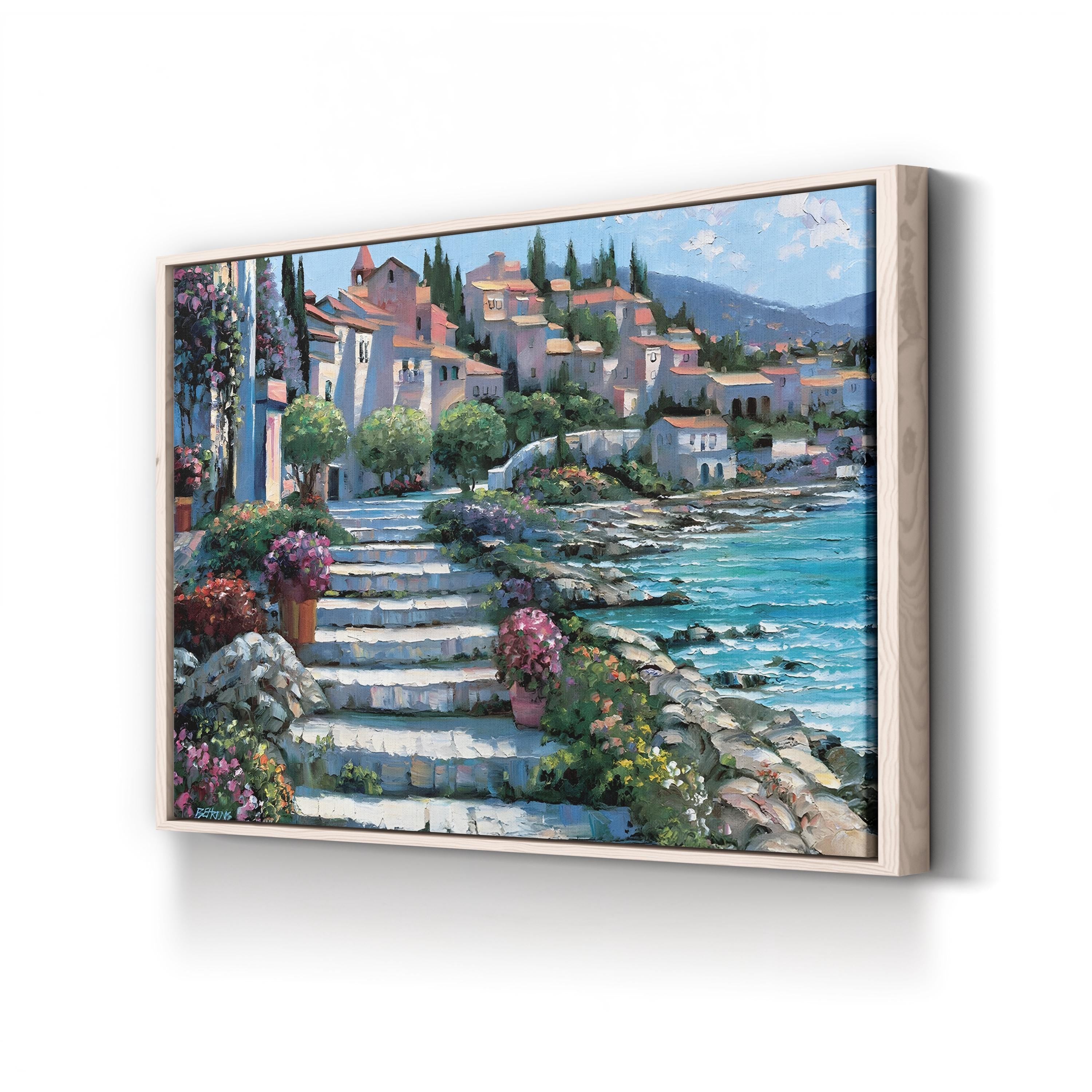Steps of St. Tropez Canvas Art Print: Mediterranean Coastal Architecture by Howard Behrens