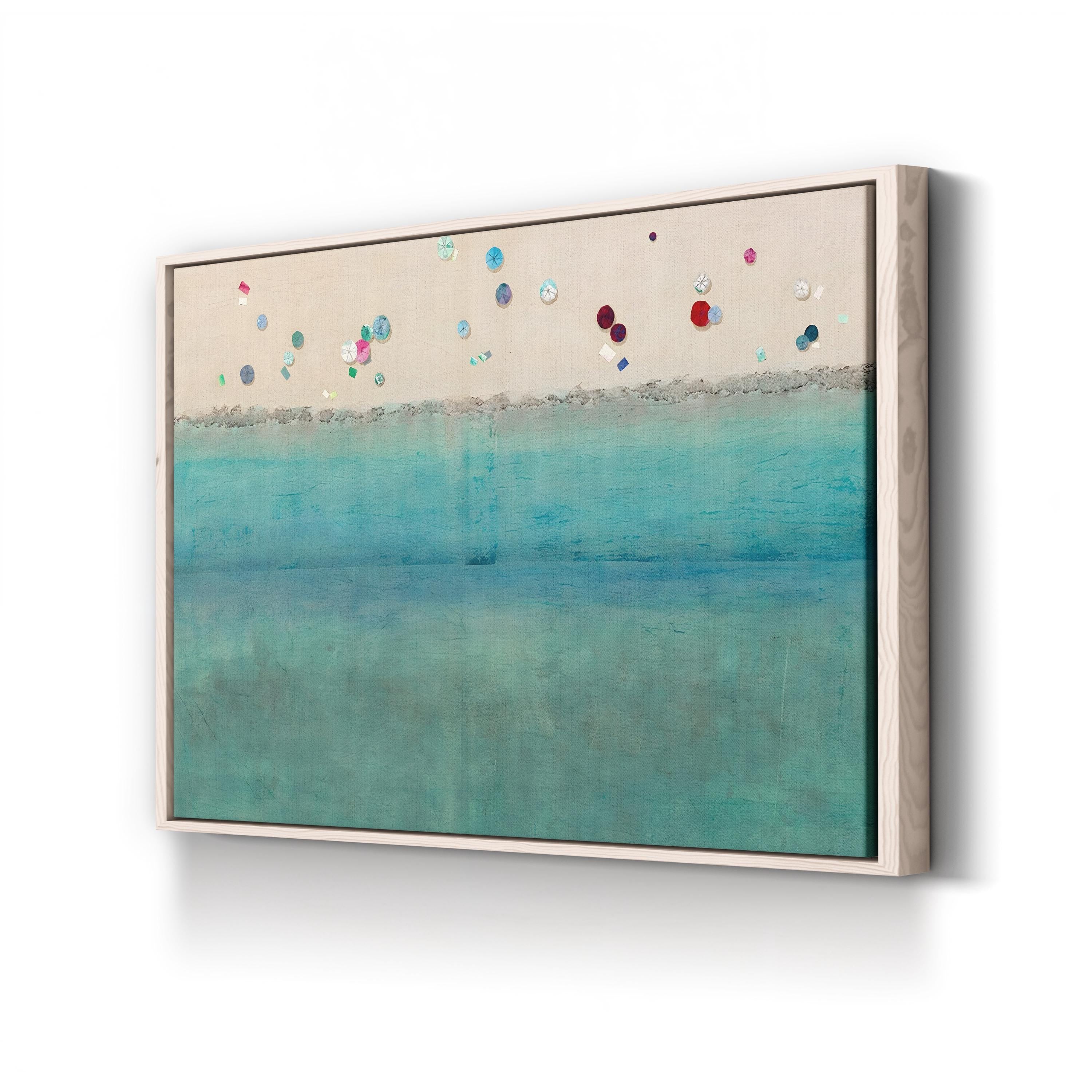 Beach Umbrella Coastal Scene – Period Illustration Wall Art | Vibrant Summer Canvas Print