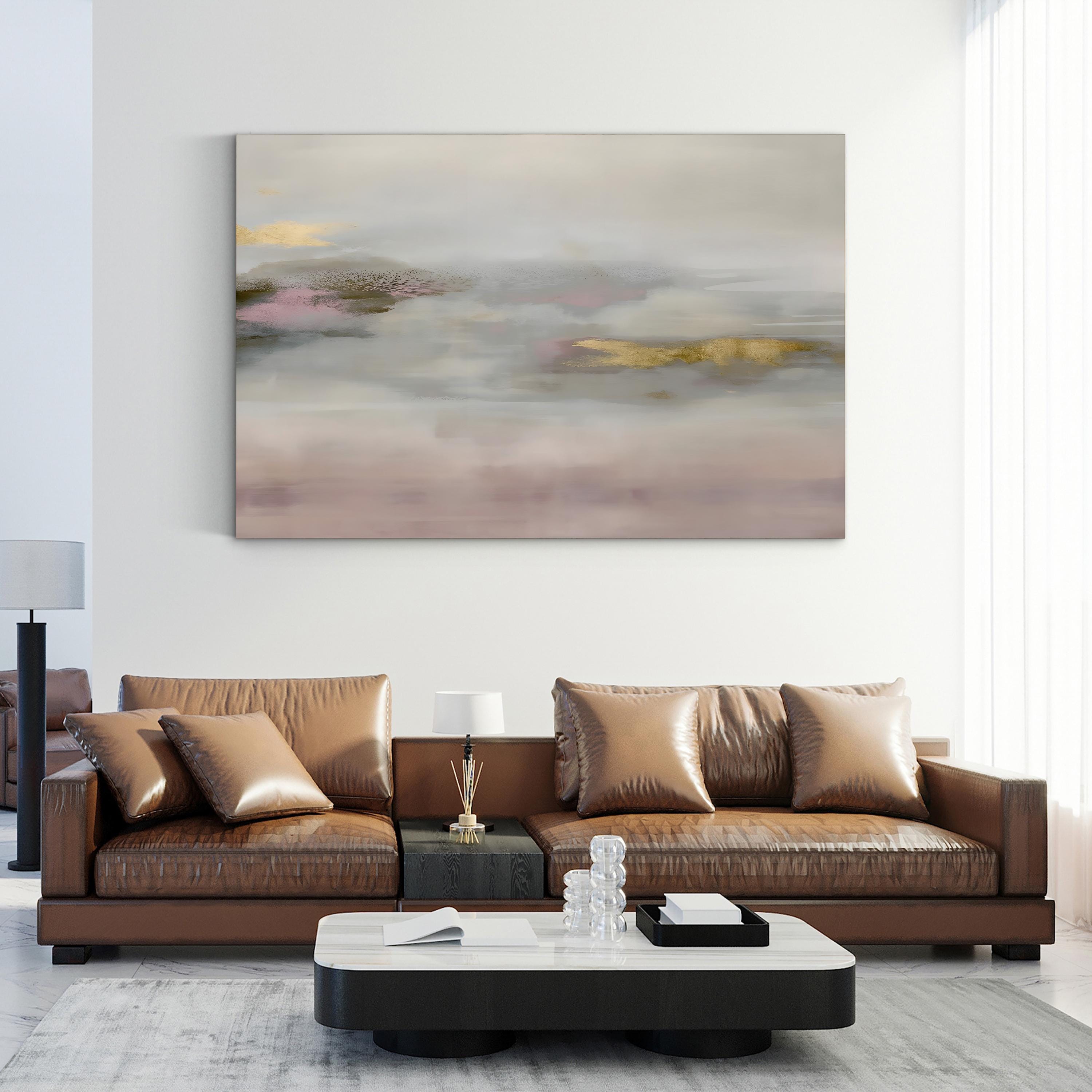 Abstract Landscape in Soft Pink, Gold, and Gray Wall Art