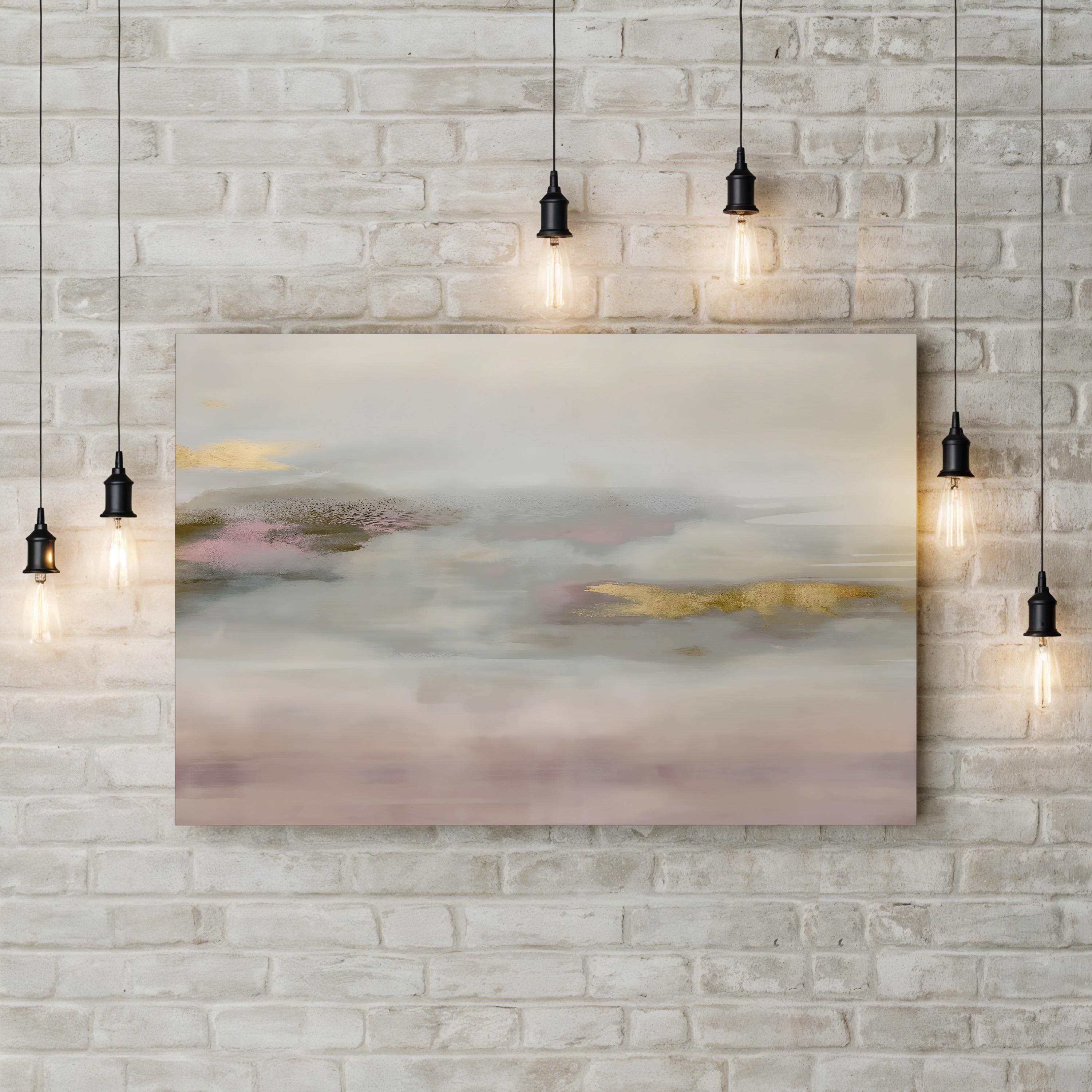 Abstract Landscape in Soft Pink, Gold, and Gray Wall Art
