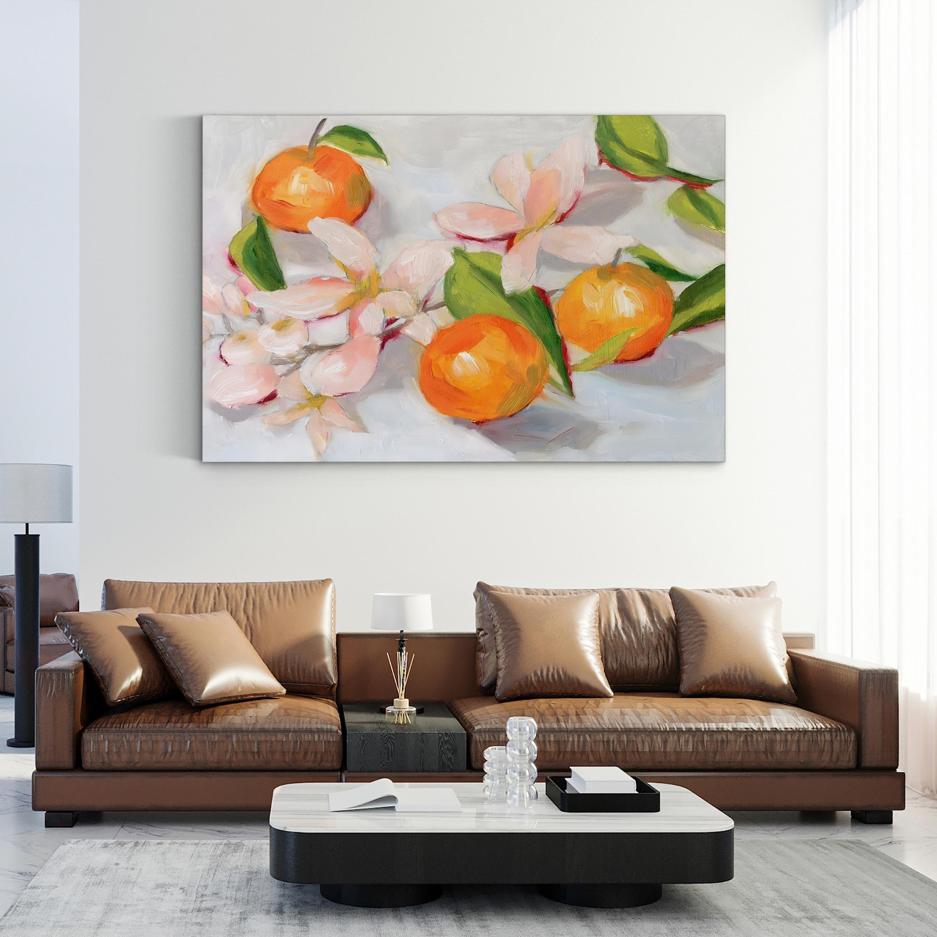 Tangerine Blossoms Canvas Art: Vibrant Floral Still Life, Kitchen & Dining Decor